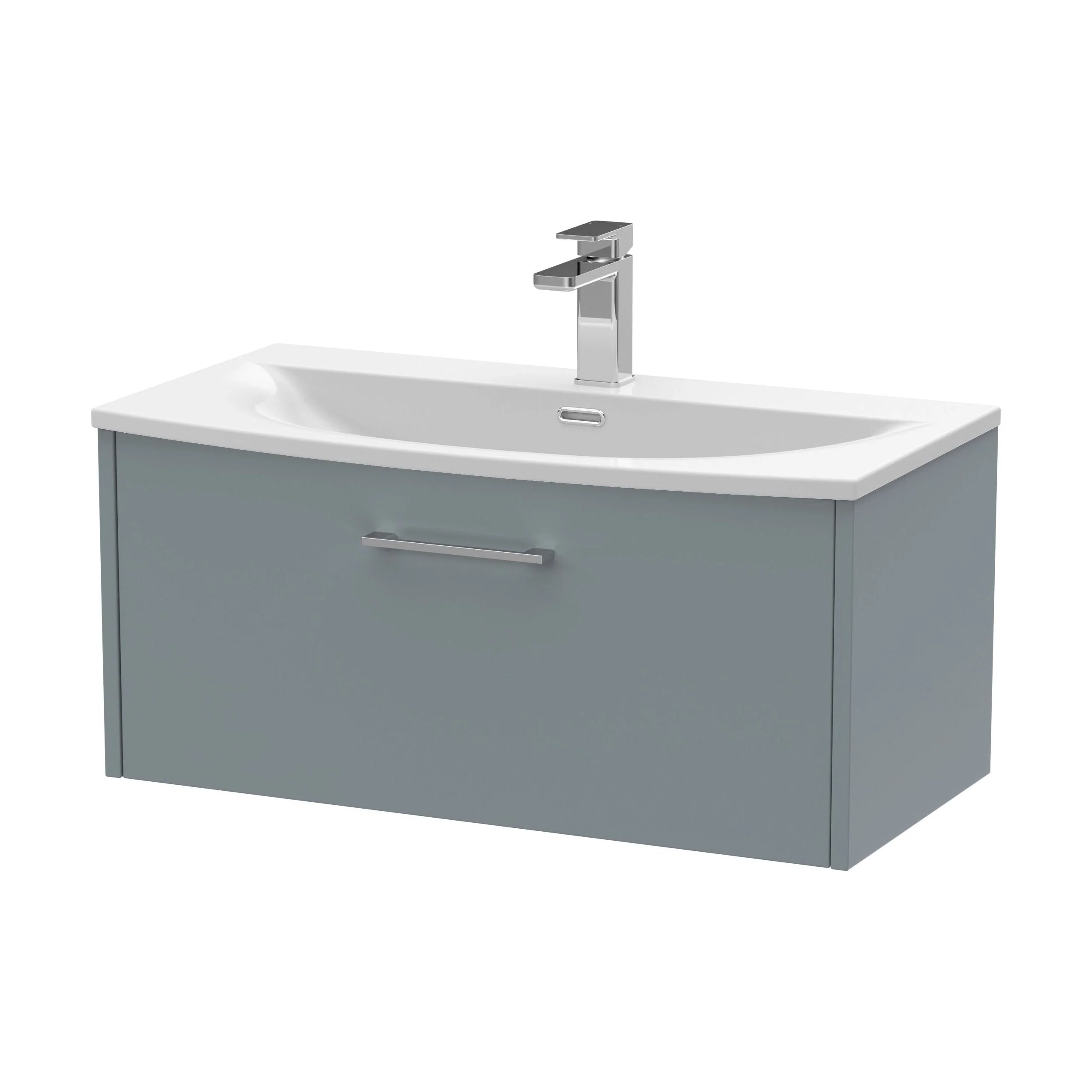 Winshill Contemporary 1 Drawer Wall Hung Vanity Unit with Curved Basin, Grey, 800mm