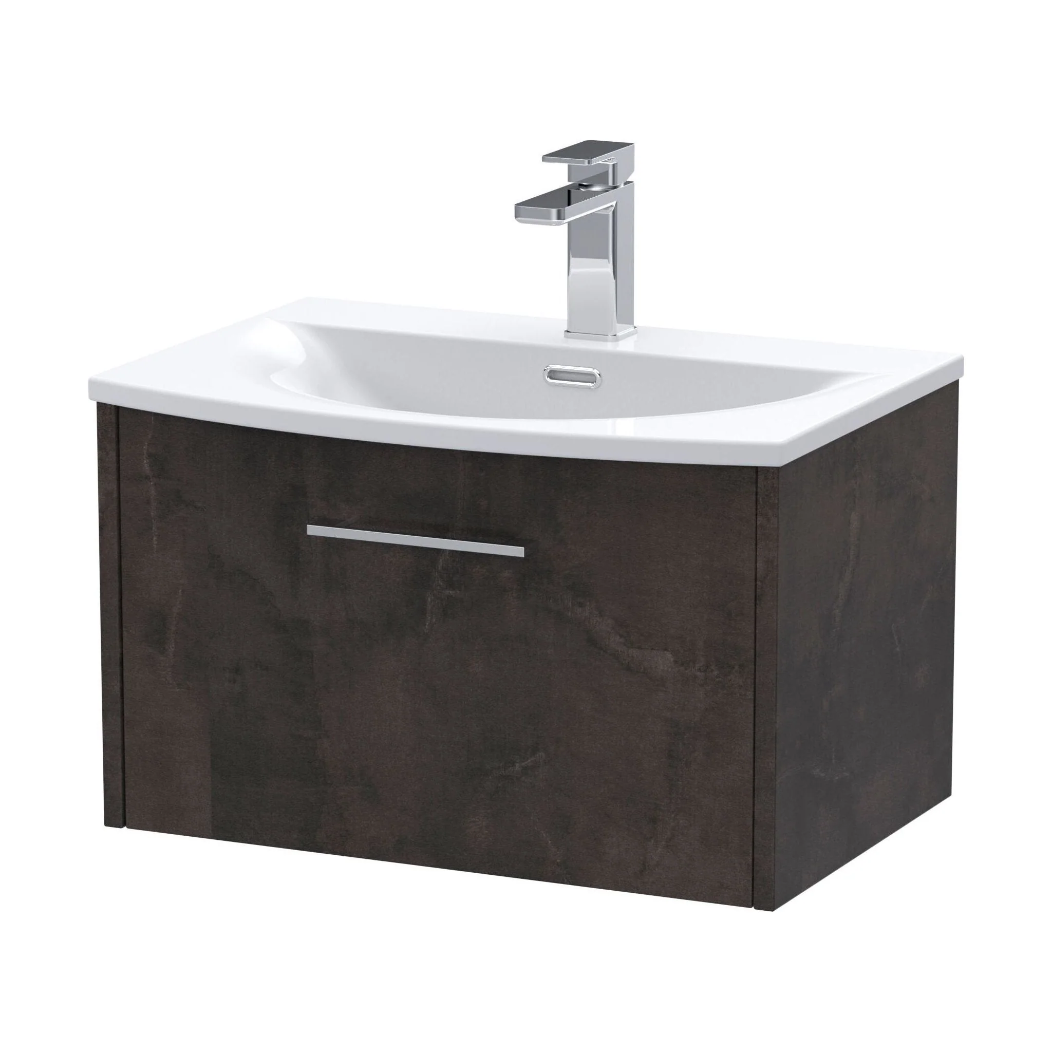 Winshill Contemporary 1 Drawer Wall Hung Vanity Unit with Curved Basin, Metallic Slate, 600mm