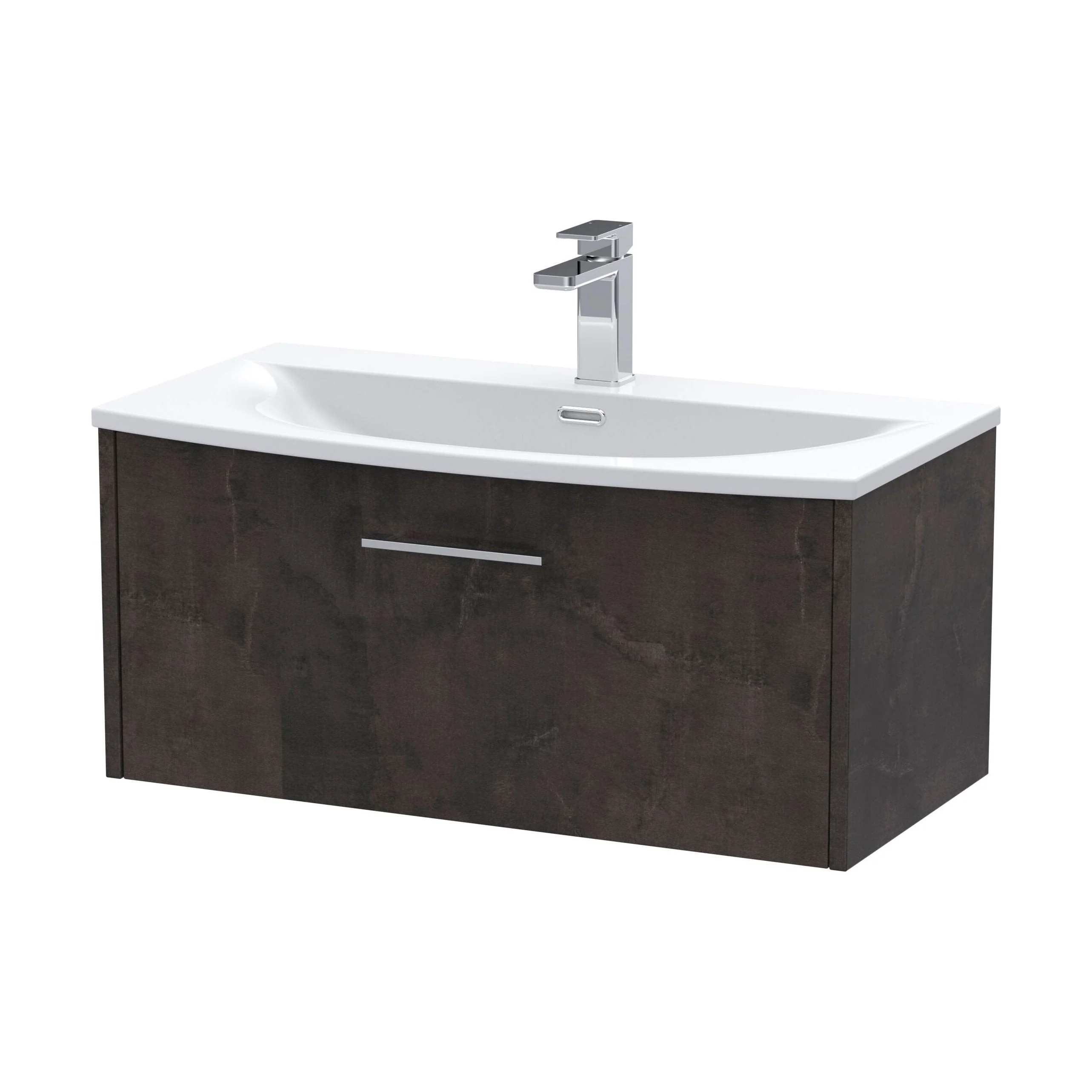 Winshill Contemporary 1 Drawer Wall Hung Vanity Unit with Curved Basin, Metallic Slate, 800mm