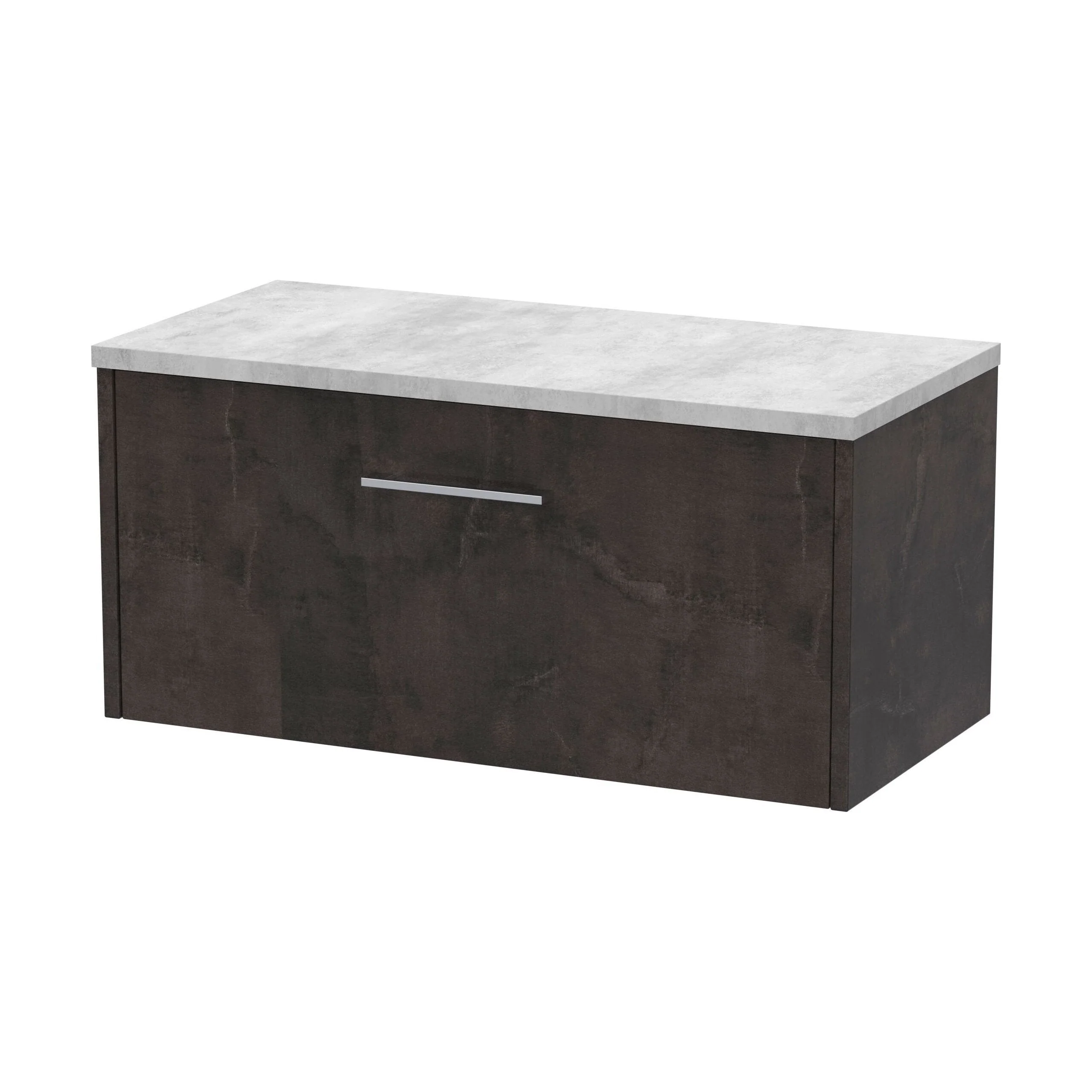 Winshill Contemporary 1 Drawer Wall Hung Vanity Unit with Laminate Worktop, Woodgrain Dark Grey, 800mm