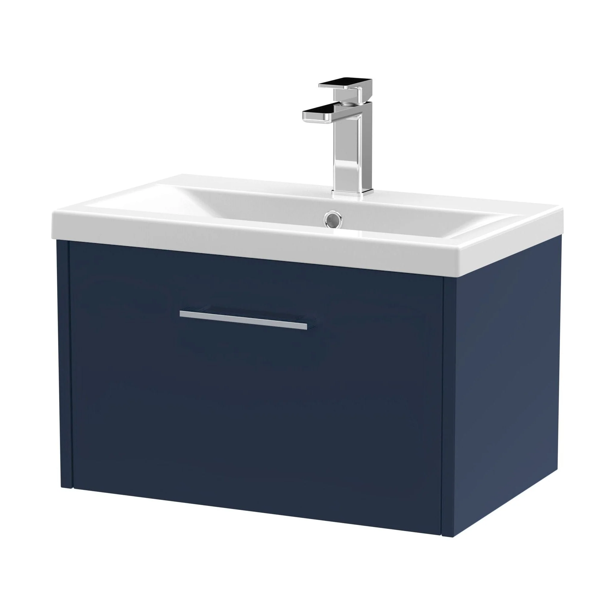 Winshill Contemporary 1 Drawer Wall Hung Vanity Unit with Mid-Edge Basin, Dark Blue, 600mm