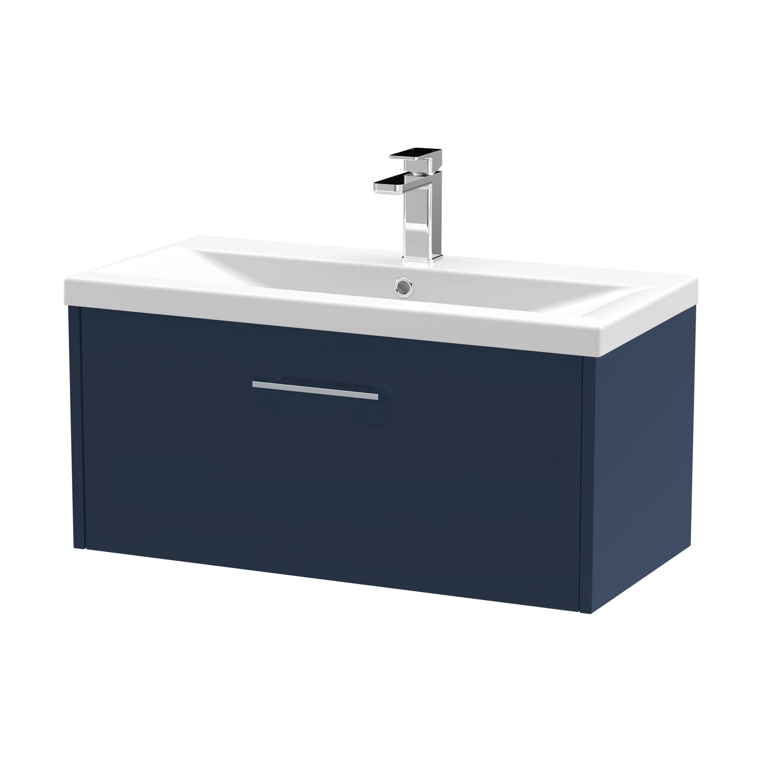 Winshill Contemporary 1 Drawer Wall Hung Vanity Unit with Mid-Edge Basin, Dark Blue, 800mm