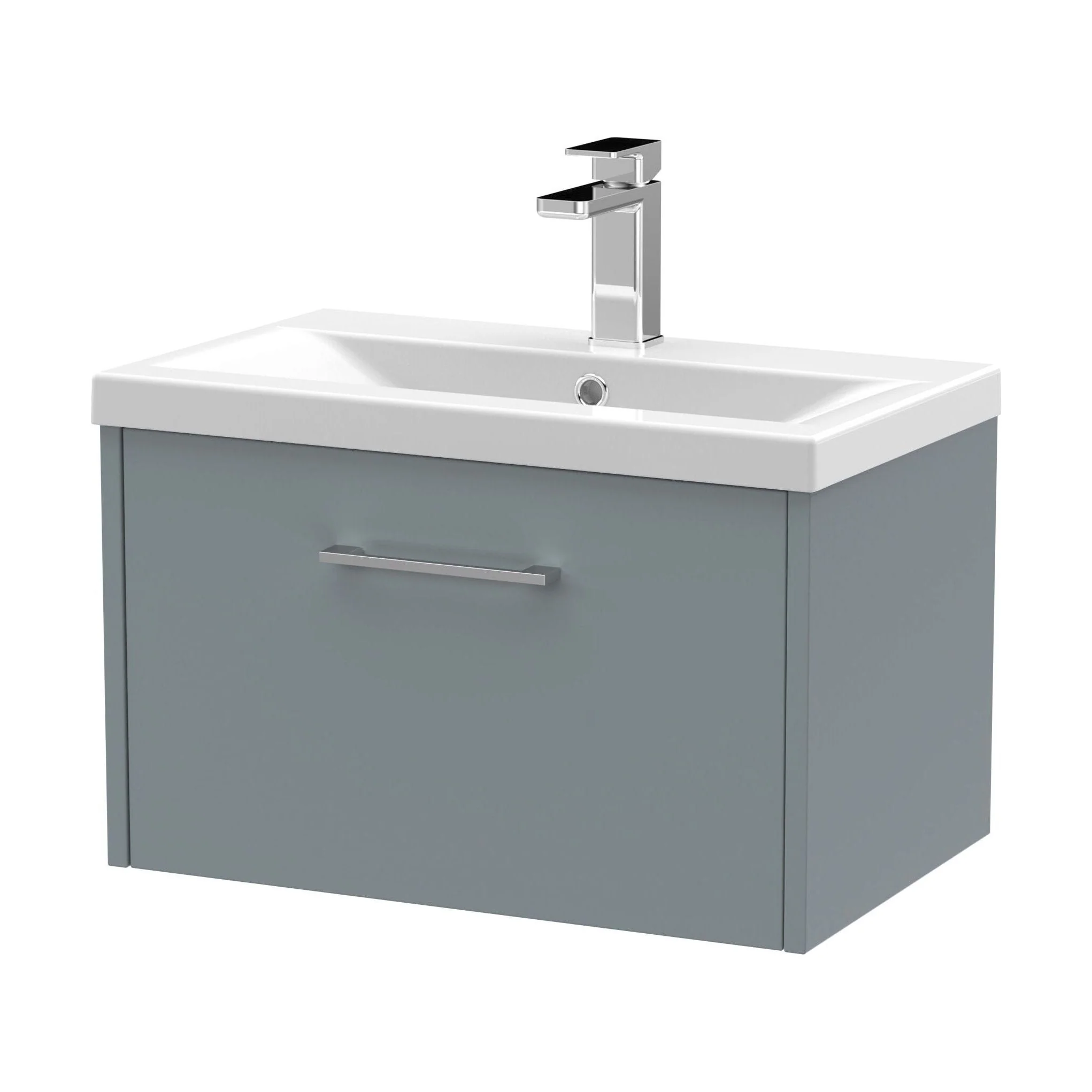 Winshill Contemporary 1 Drawer Wall Hung Vanity Unit with Mid-Edge Basin, Grey, 600mm