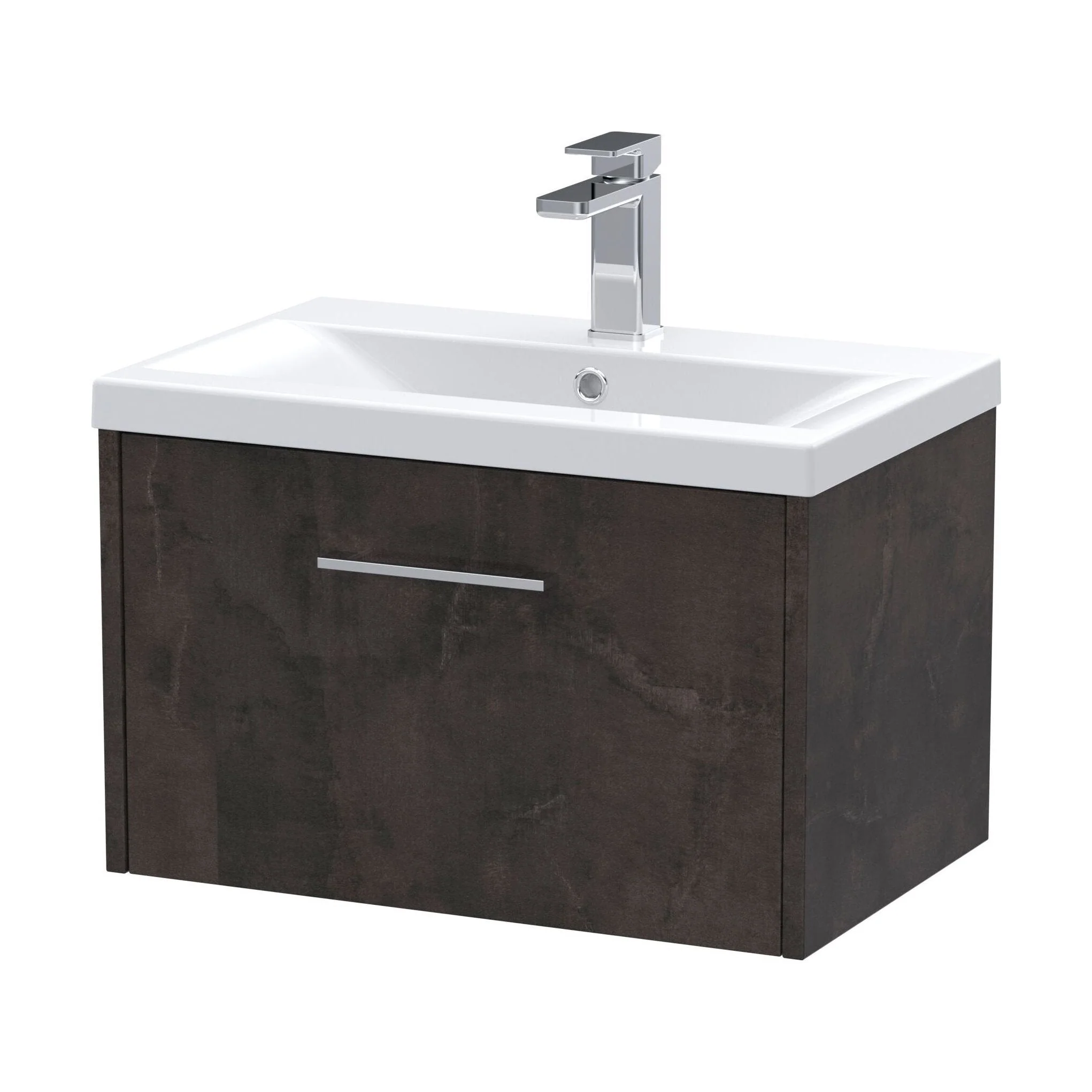 Winshill Contemporary 1 Drawer Wall Hung Vanity Unit with Mid-Edge Basin, Metallic Slate, 600mm
