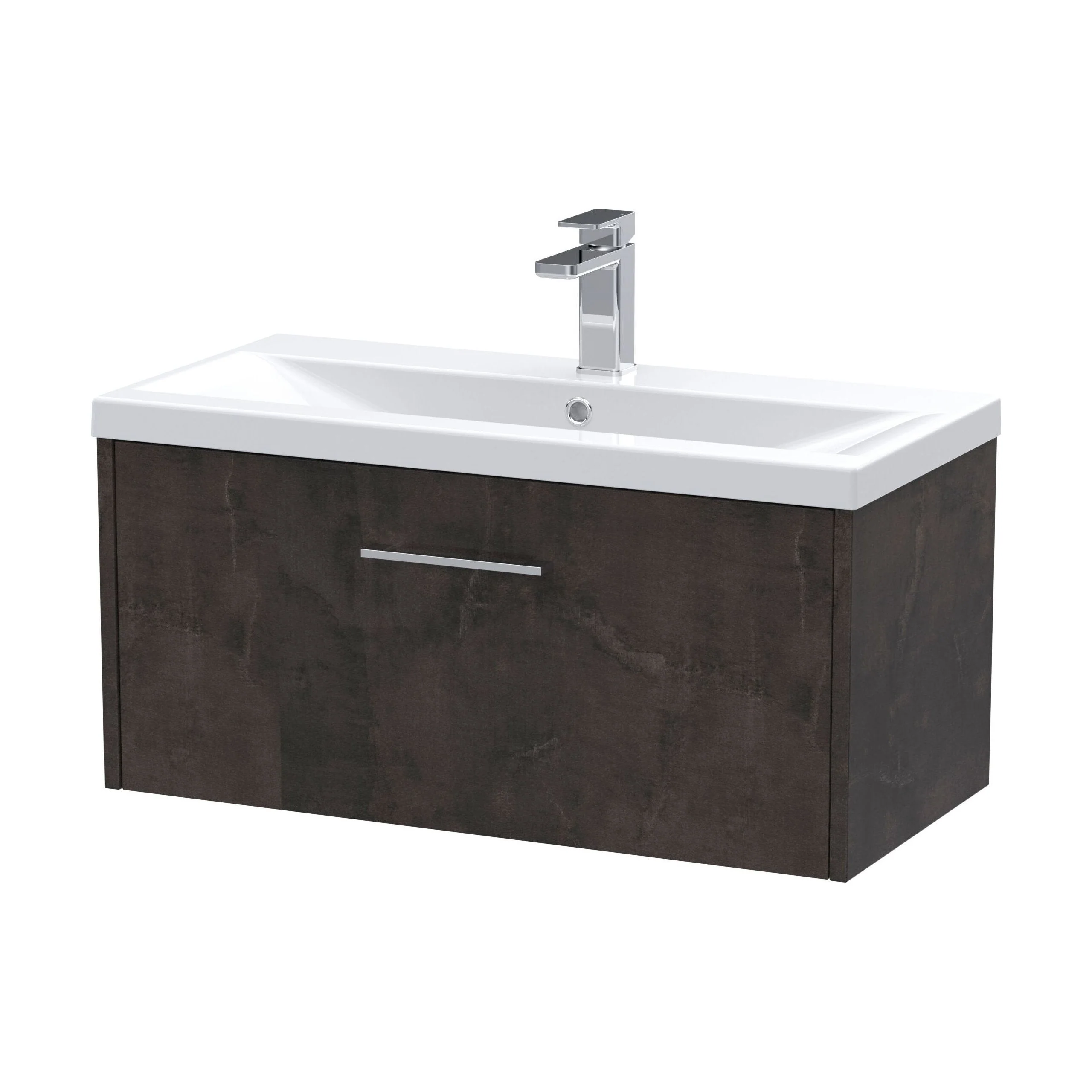 Winshill Contemporary 1 Drawer Wall Hung Vanity Unit with Mid-Edge Basin, Metallic Slate, 800mm