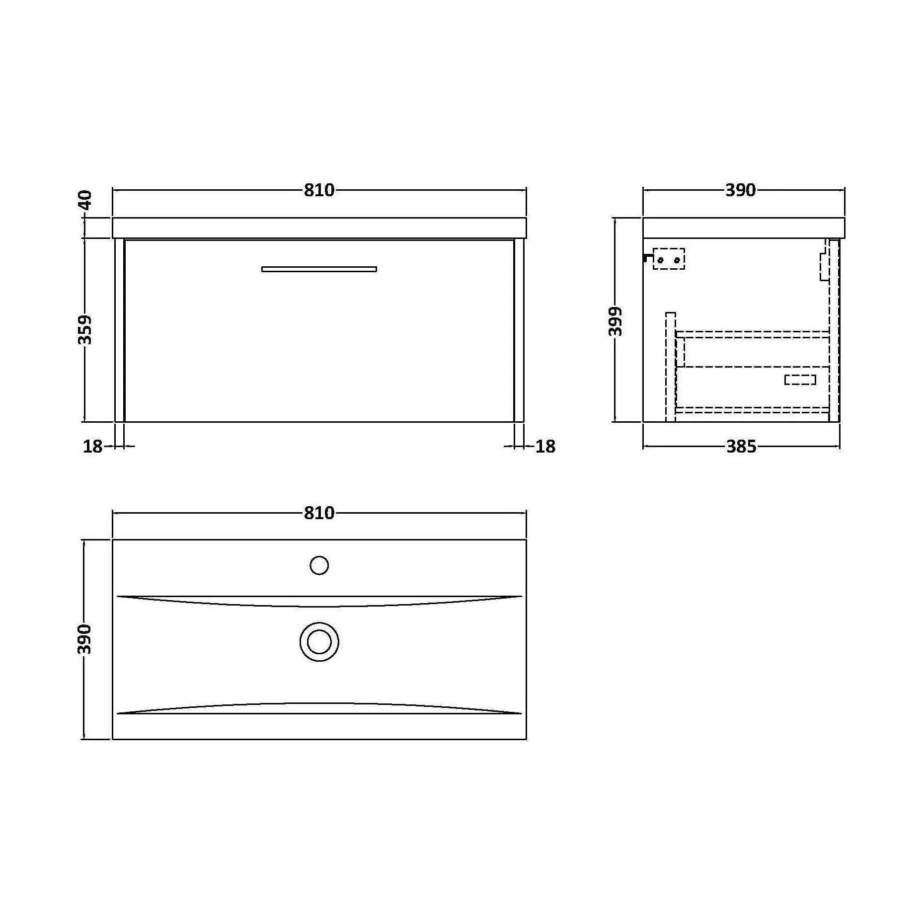 Winshill Contemporary 1 Drawer Wall Hung Vanity Unit with Mid-Edge Basin, Metallic Slate, 800mm - Image 2