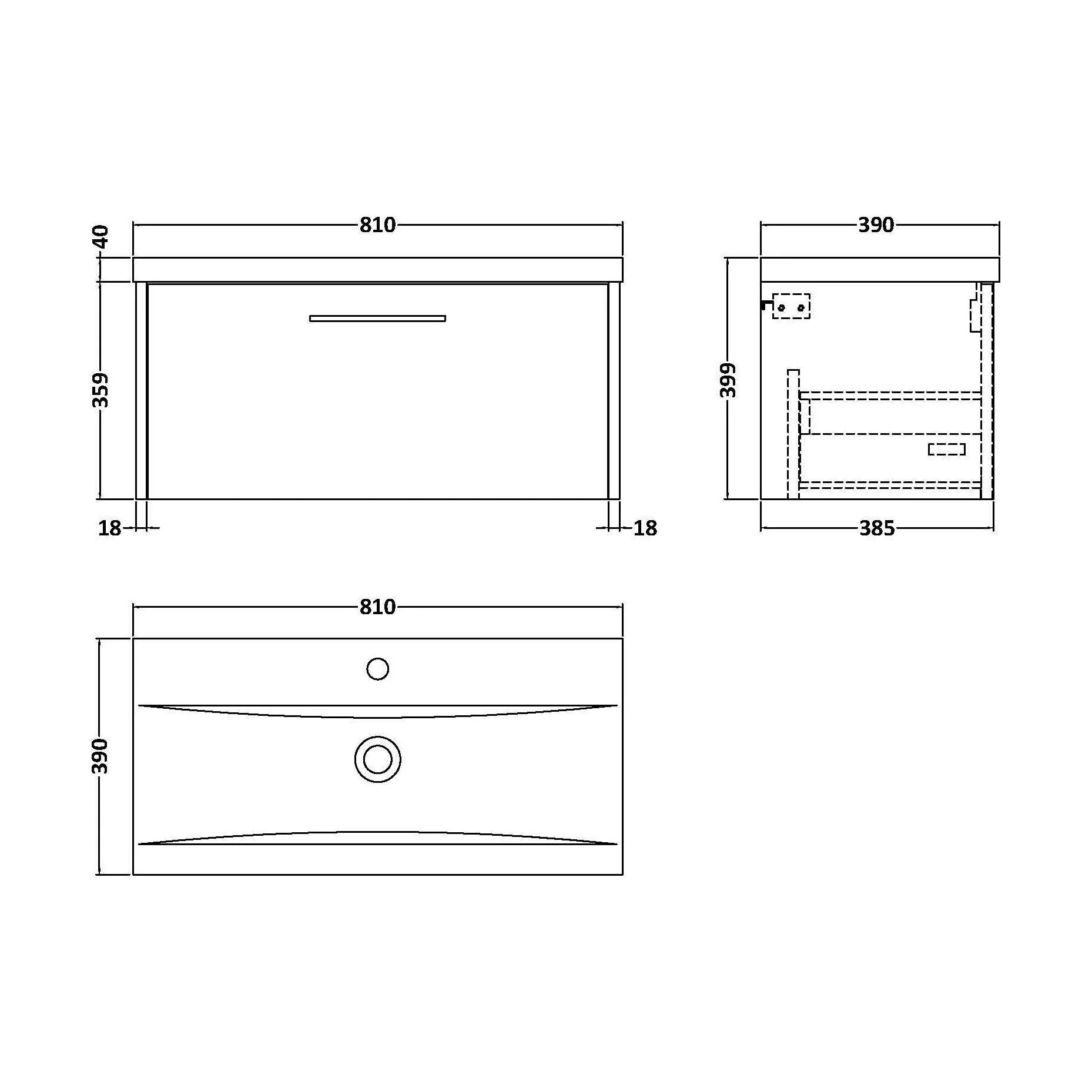 Winshill Contemporary 1 Drawer Wall Hung Vanity Unit with Mid-Edge Basin, Woodgrain Dark Grey, 800mm - Image 2