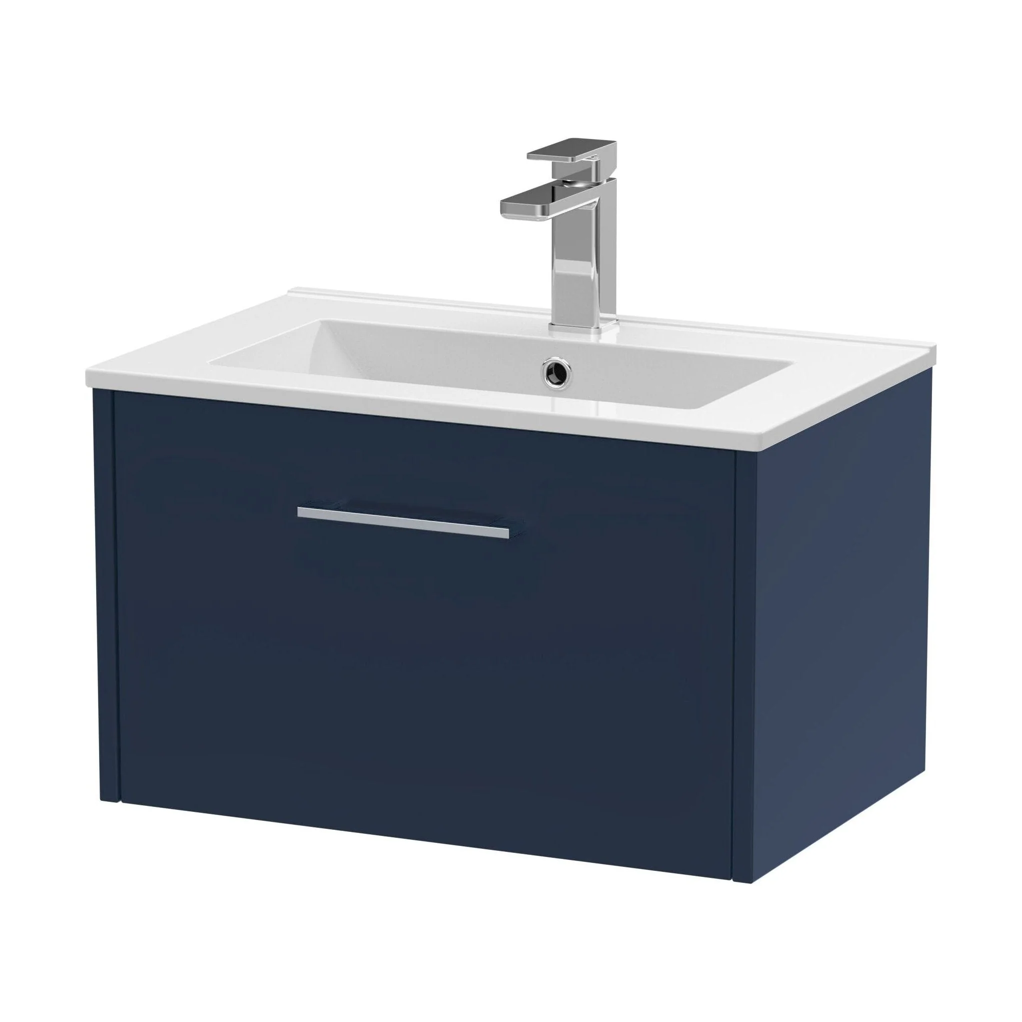 Winshill Contemporary 1 Drawer Wall Hung Vanity Unit with Minimalist Basin, Dark Blue, 600mm