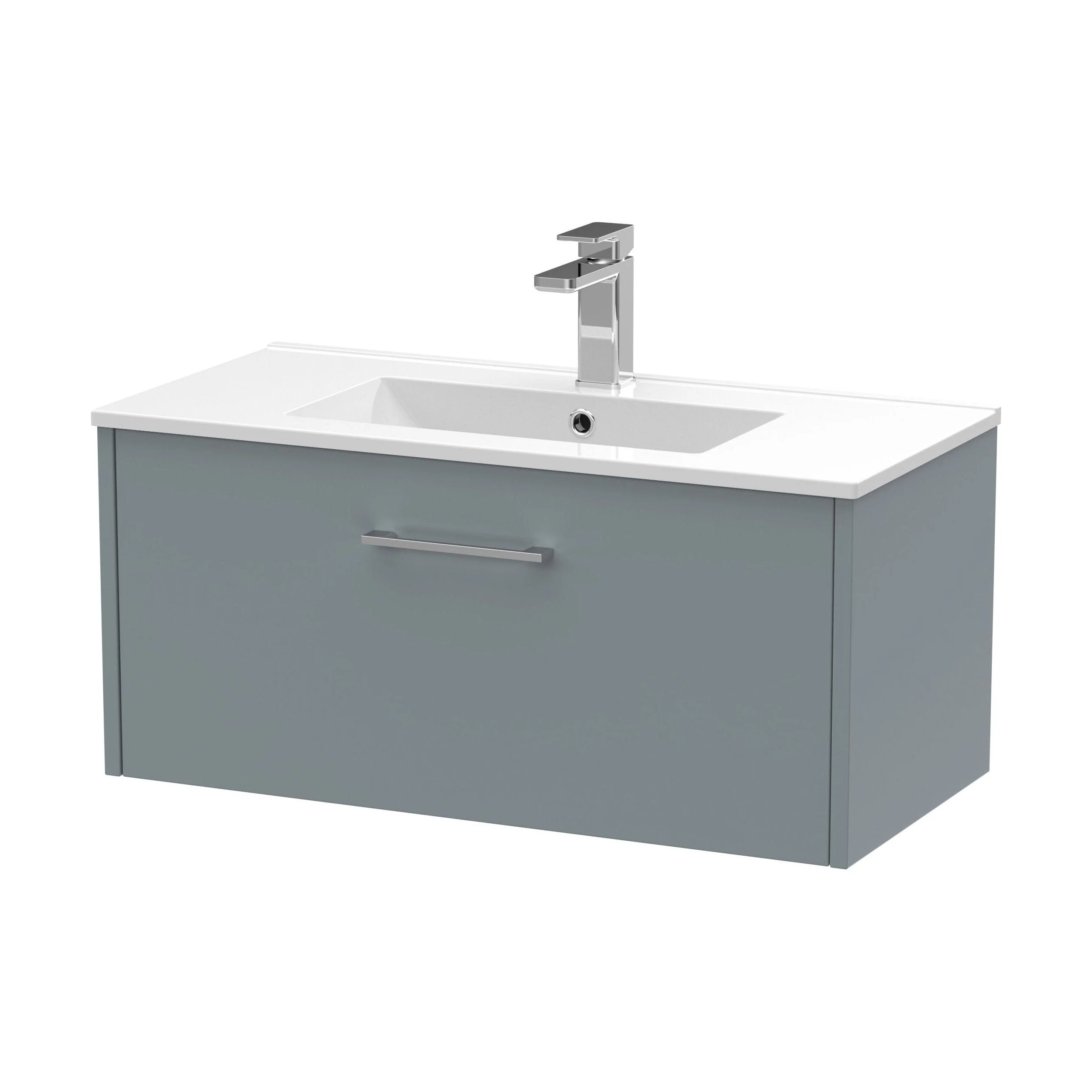 Winshill Contemporary 1 Drawer Wall Hung Vanity Unit with Minimalist Basin, Grey, 800mm