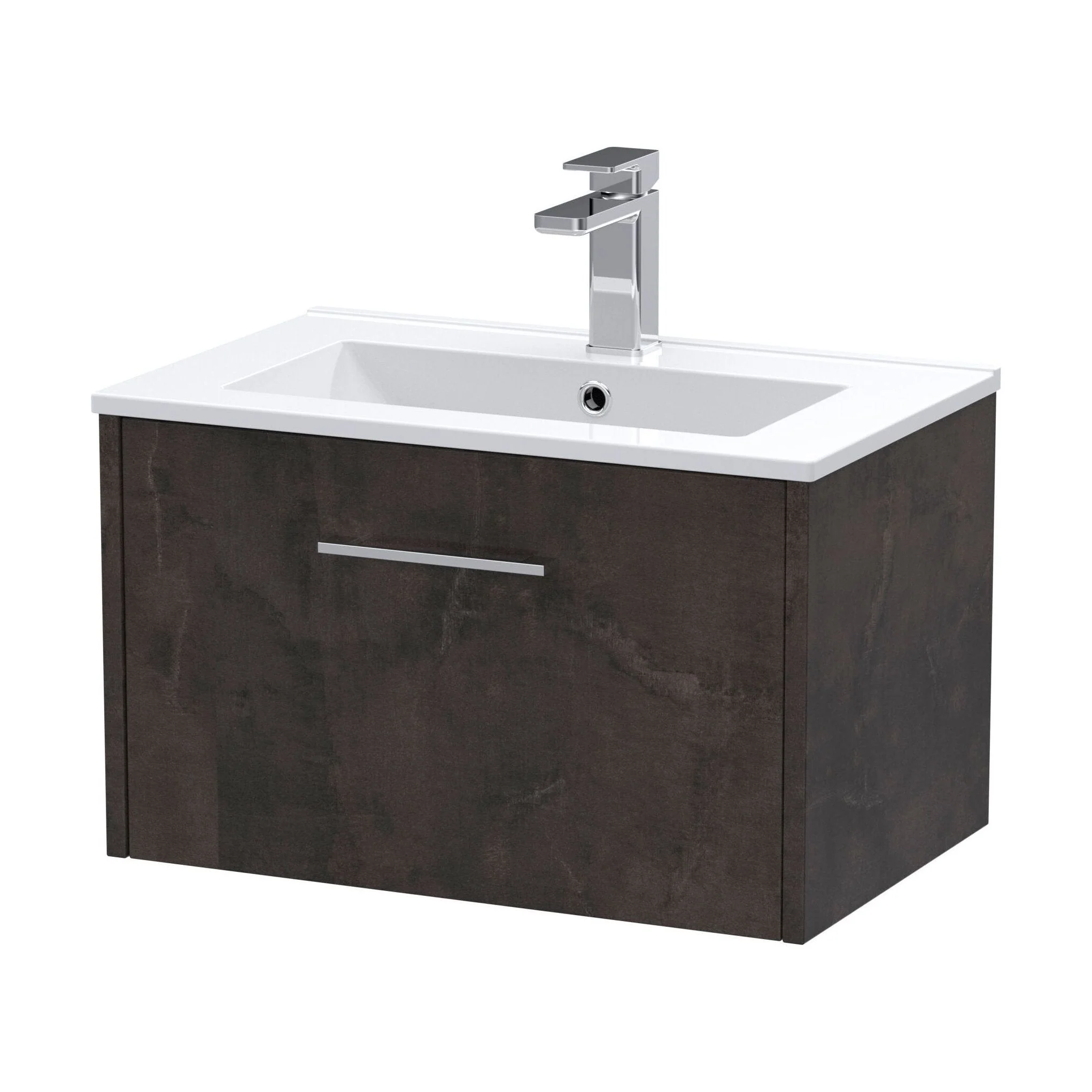 Winshill Contemporary 1 Drawer Wall Hung Vanity Unit with Minimalist Basin, Metallic Slate, 600mm