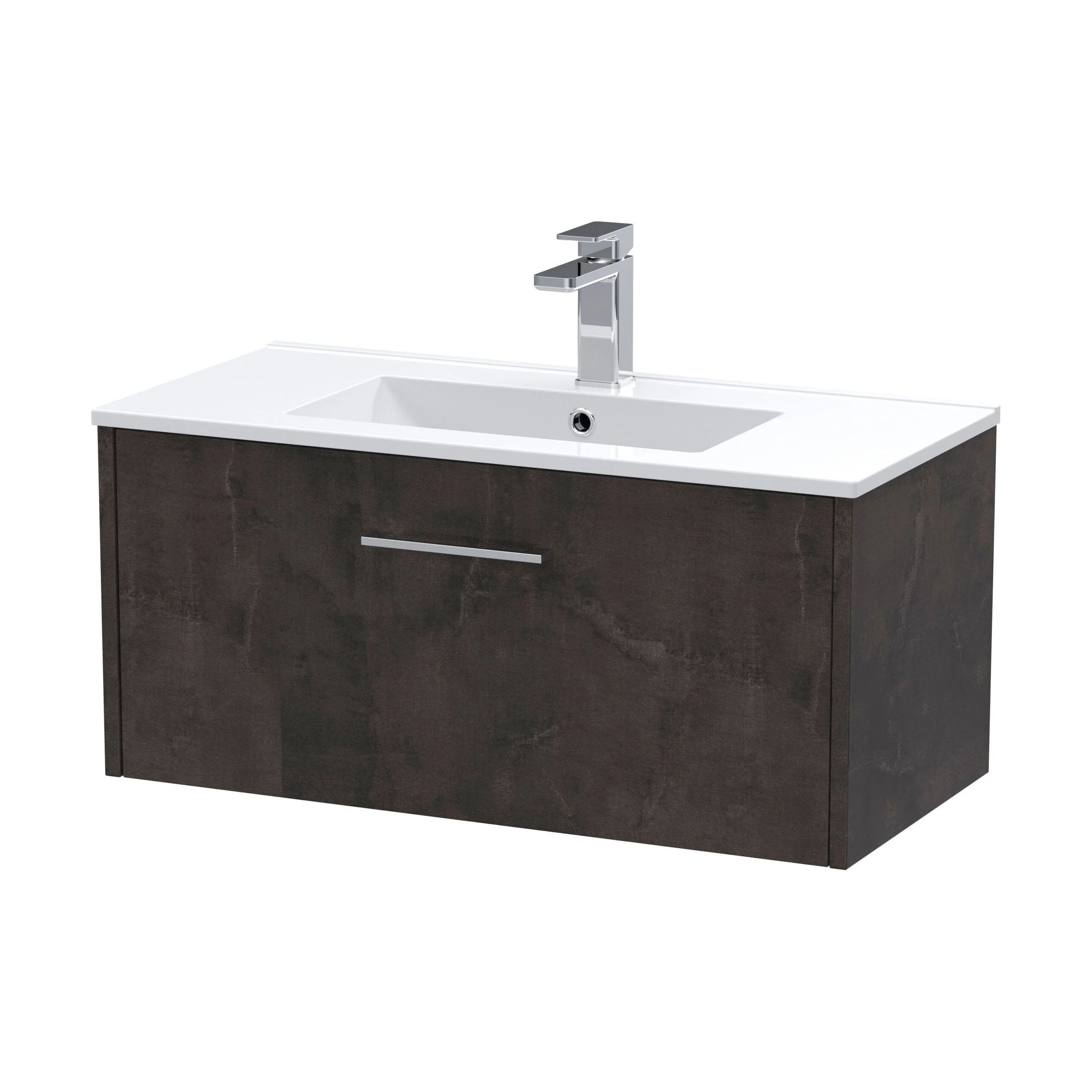Winshill Contemporary 1 Drawer Wall Hung Vanity Unit with Minimalist Basin, Metallic Slate, 800mm