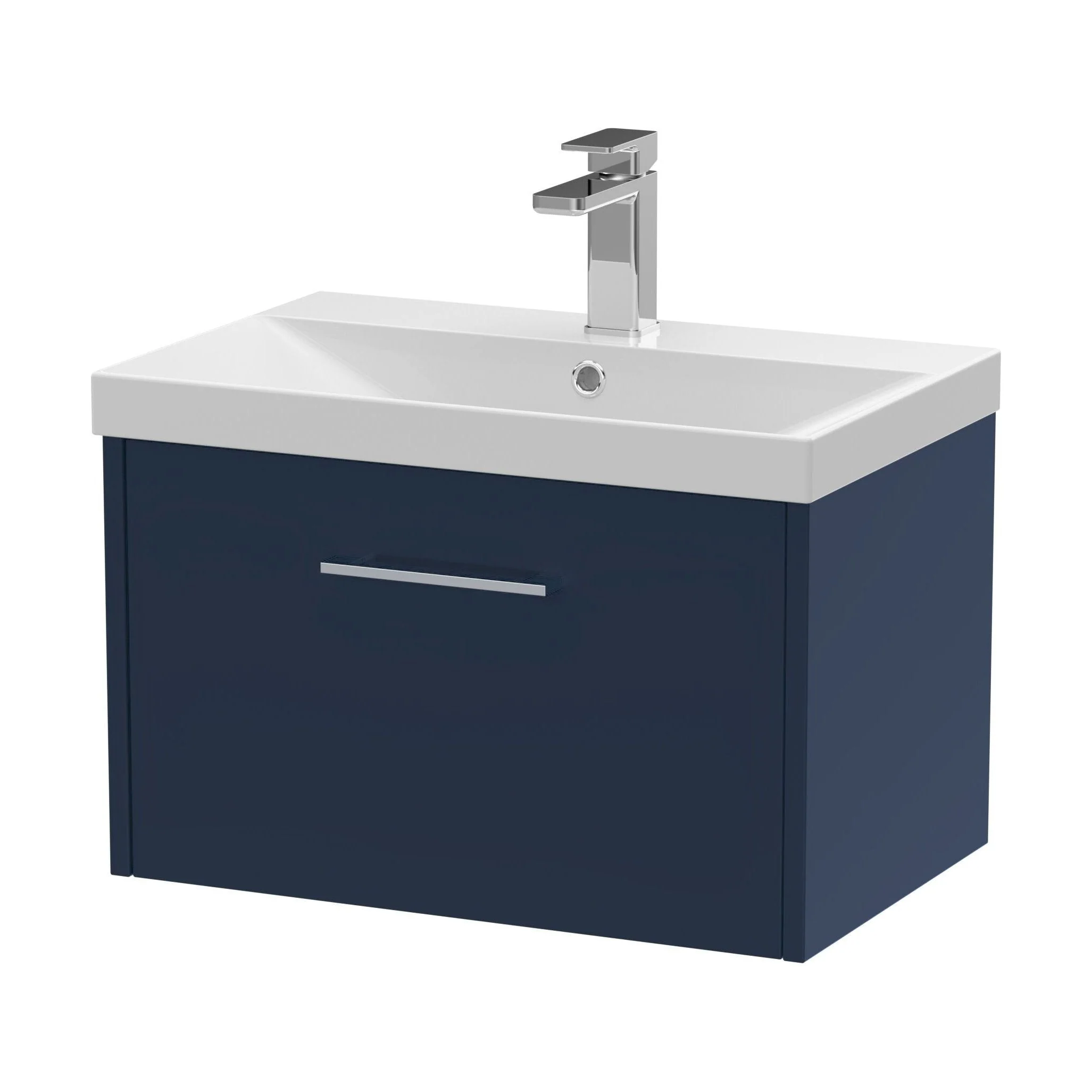 Winshill Contemporary 1 Drawer Wall Hung Vanity Unit with Thin Edge Basin, Dark Blue, 600mm