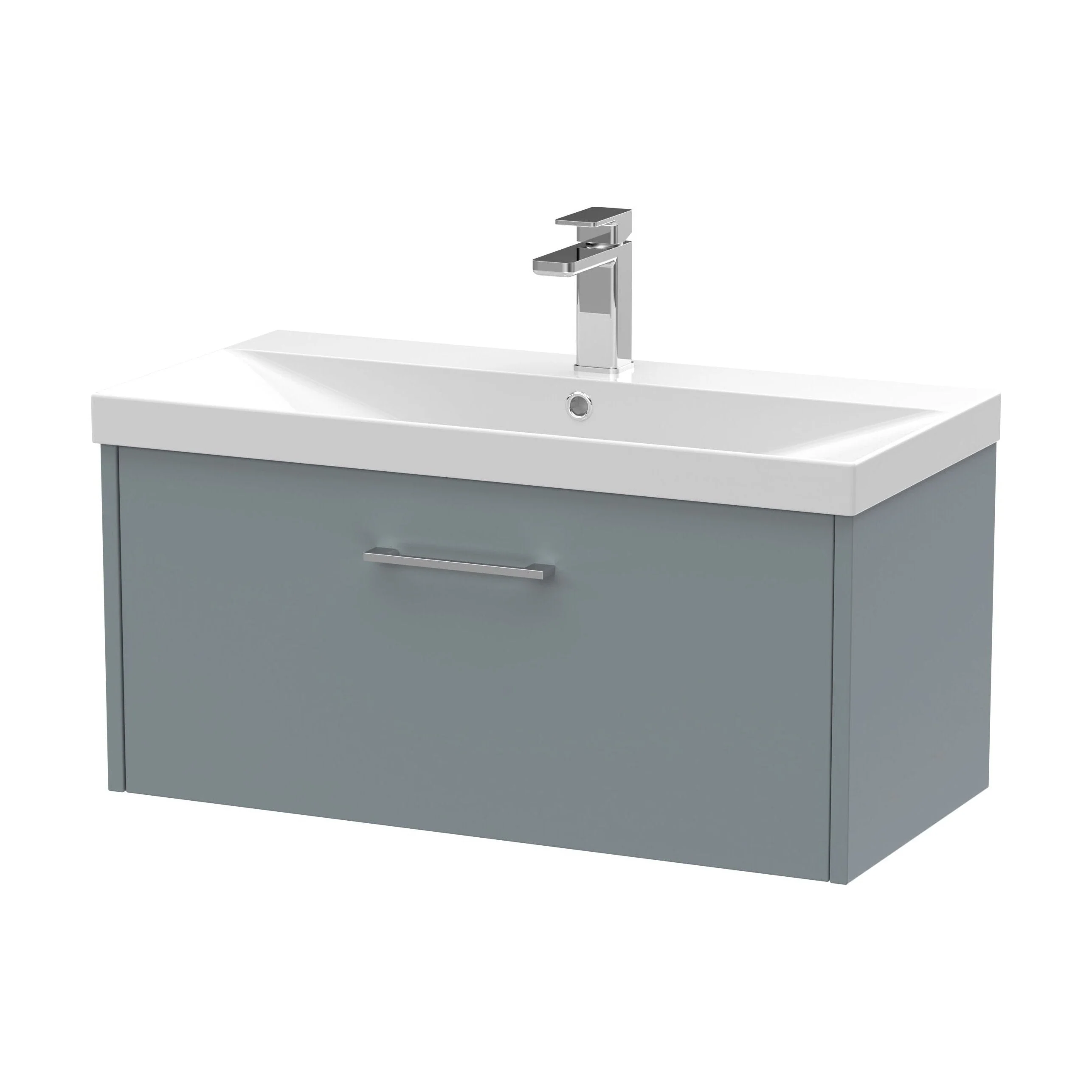 Winshill Contemporary 1 Drawer Wall Hung Vanity Unit with Thin Edge Basin, Grey, 800mm