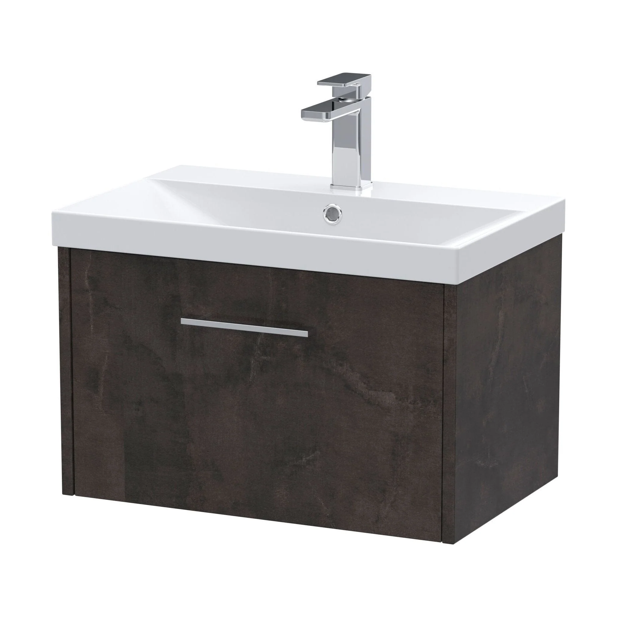 Winshill Contemporary 1 Drawer Wall Hung Vanity Unit with Thin Edge Basin, Metallic Slate, 600mm