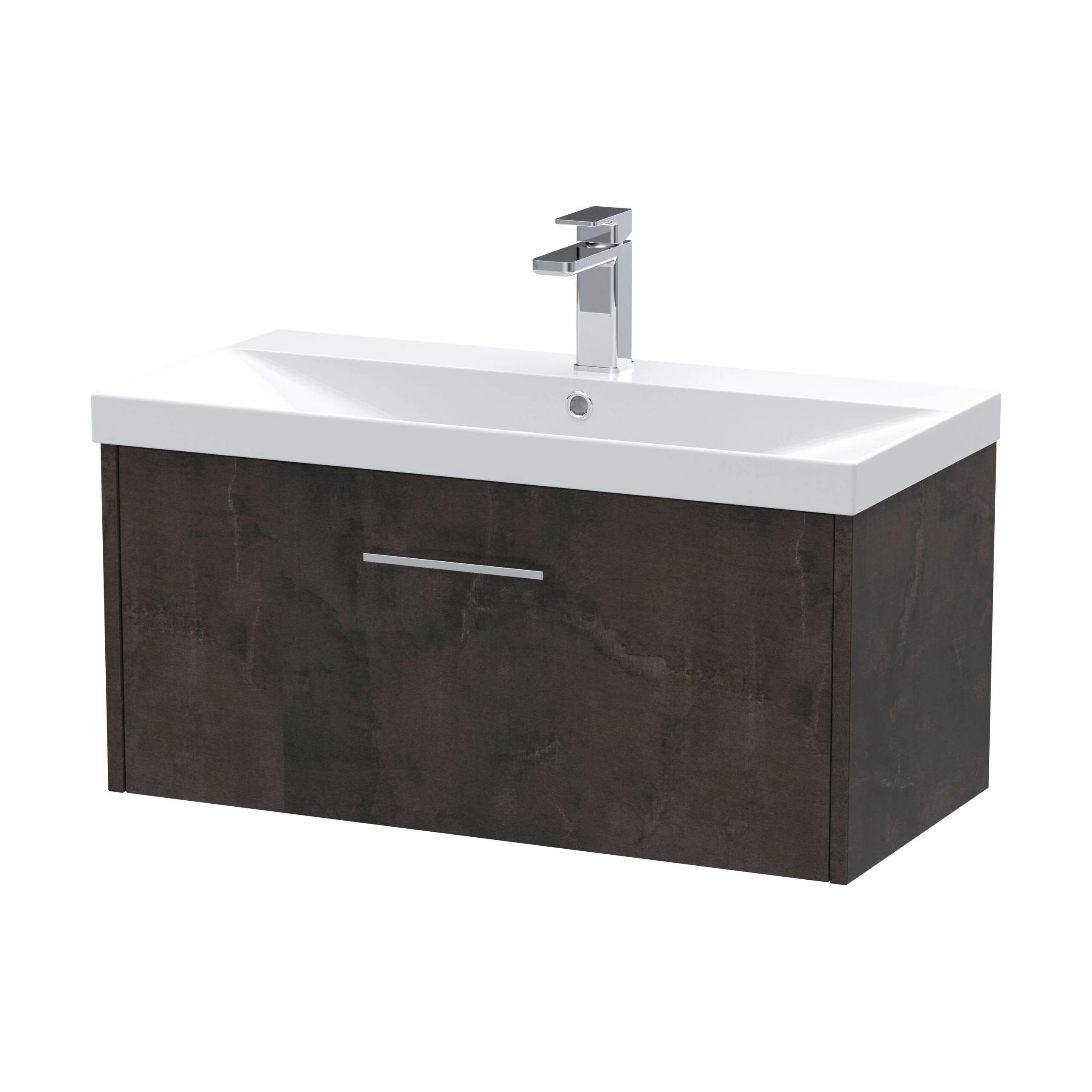 Winshill Contemporary 1 Drawer Wall Hung Vanity Unit with Thin Edge Basin, Metallic Slate, 800mm
