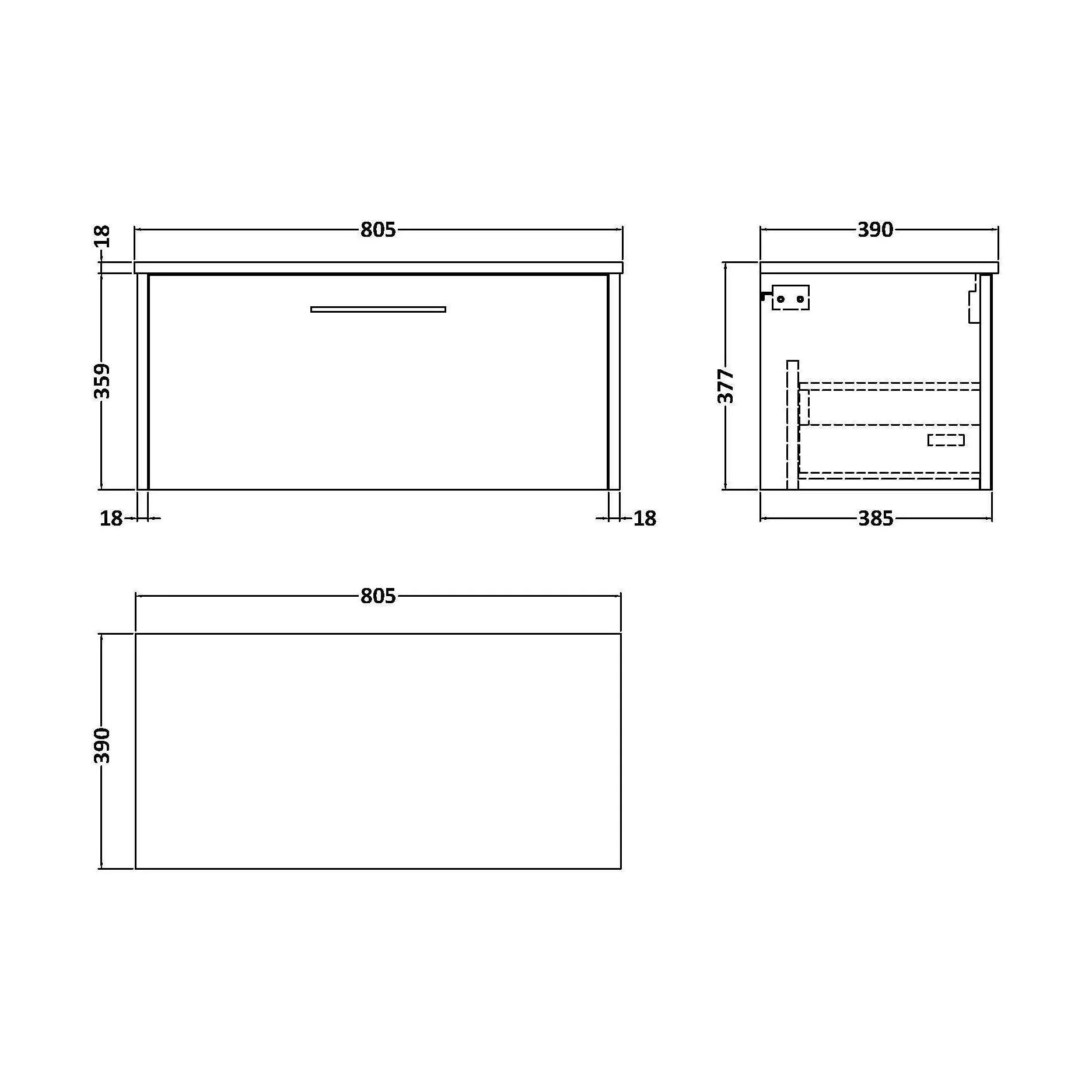 Winshill Contemporary 1 Drawer Wall Hung Vanity Unit with Worktop, Dark Blue, 800mm - Image 2