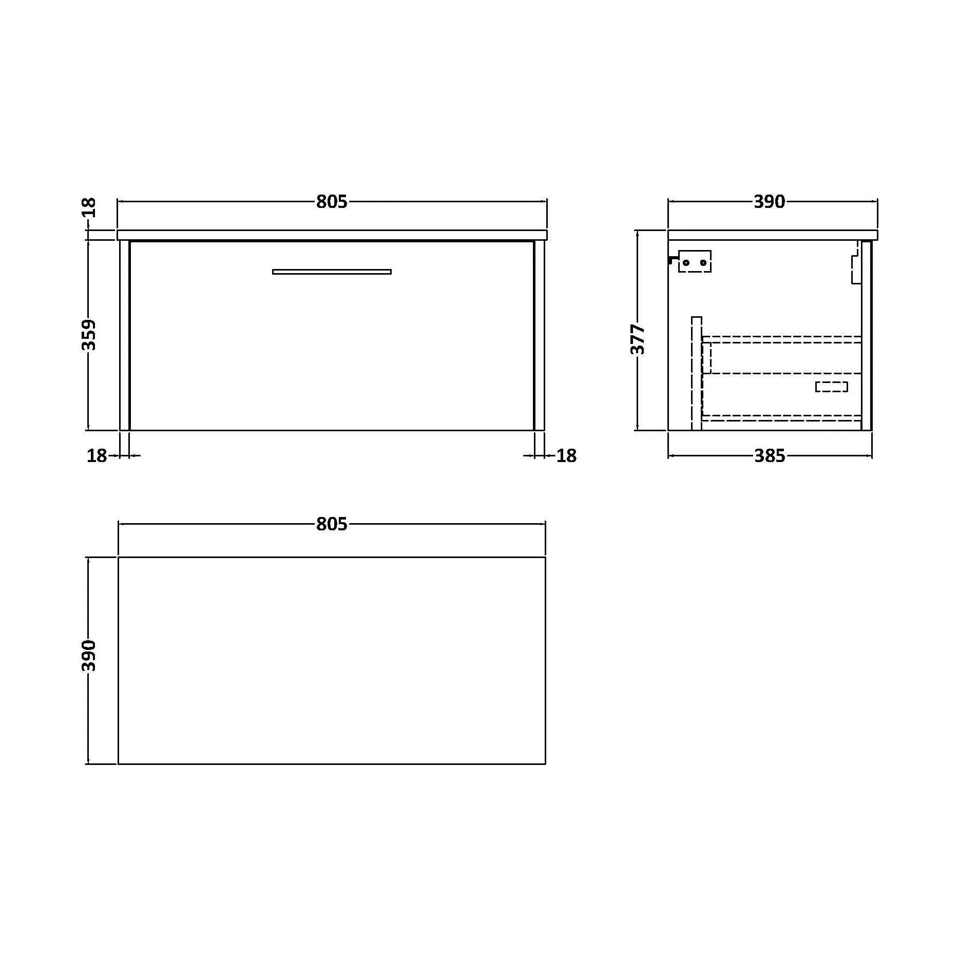 Winshill Contemporary 1 Drawer Wall Hung Vanity Unit with Worktop, Woodgrain Dark Grey, 800mm - Image 2