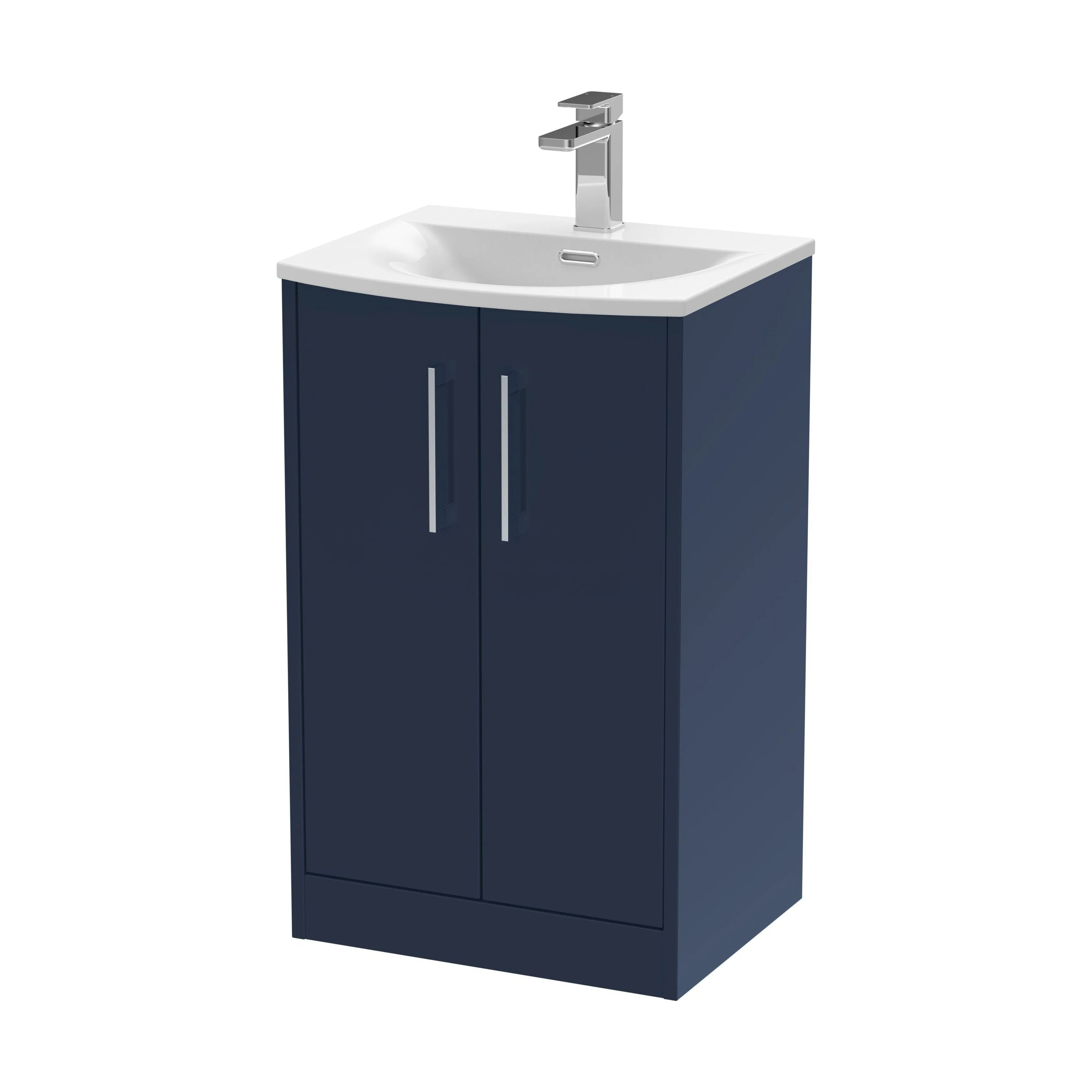 Winshill Contemporary 2 Door Floor Standing Vanity Unit with Curved Basin, Dark Blue, 500mm