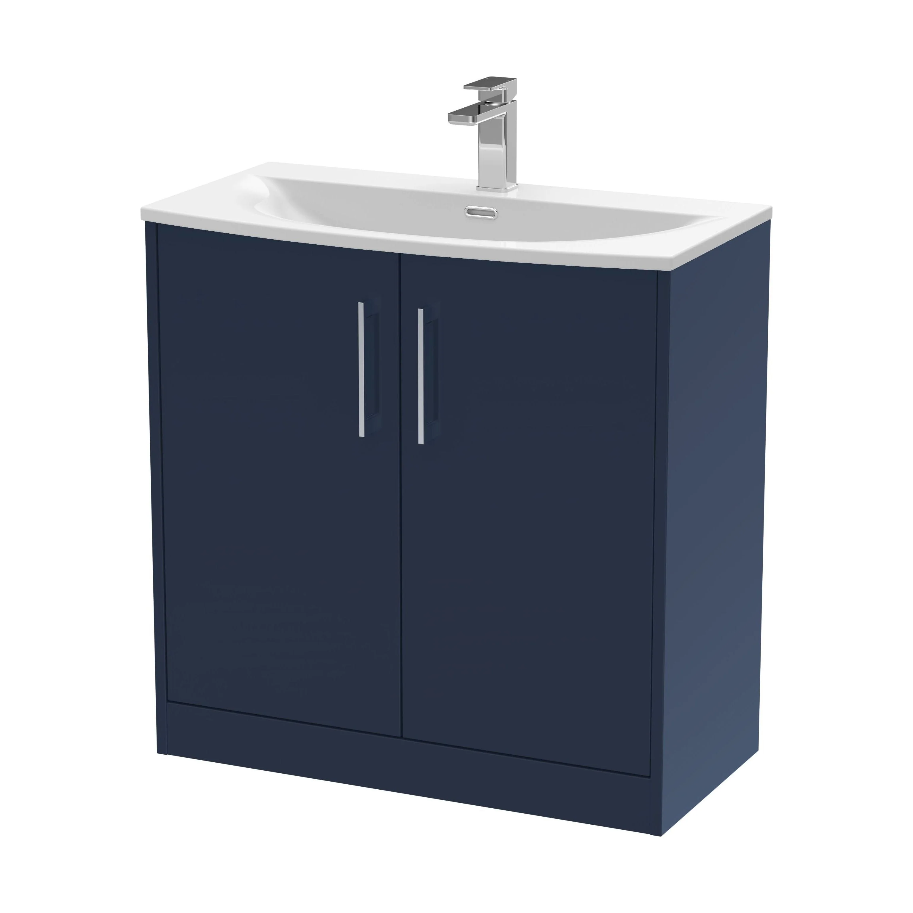 Winshill Contemporary 2 Door Floor Standing Vanity Unit with Curved Basin, Dark Blue, 800mm