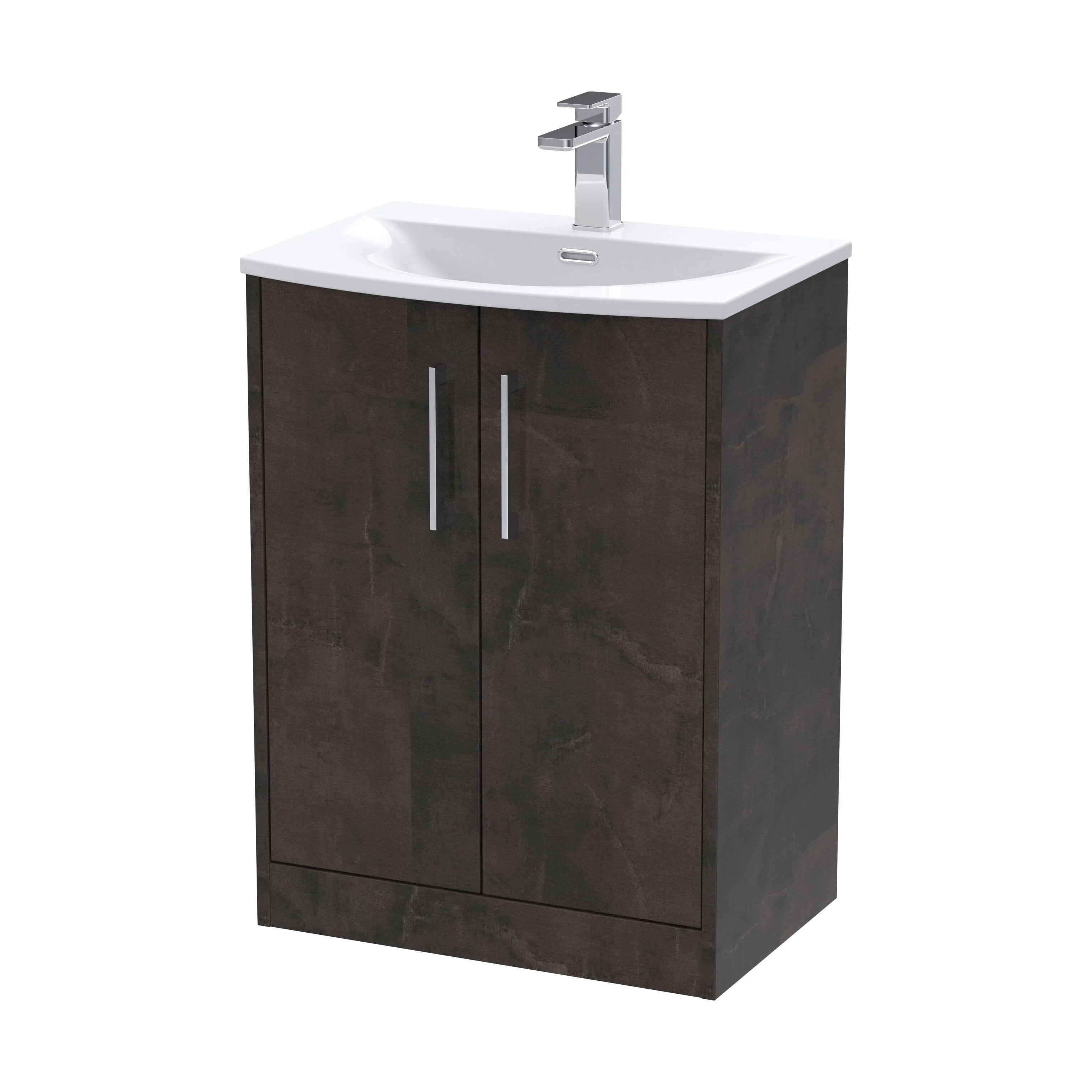 Winshill Contemporary 2 Door Floor Standing Vanity Unit with Curved Basin, Metallic Slate, 600mm