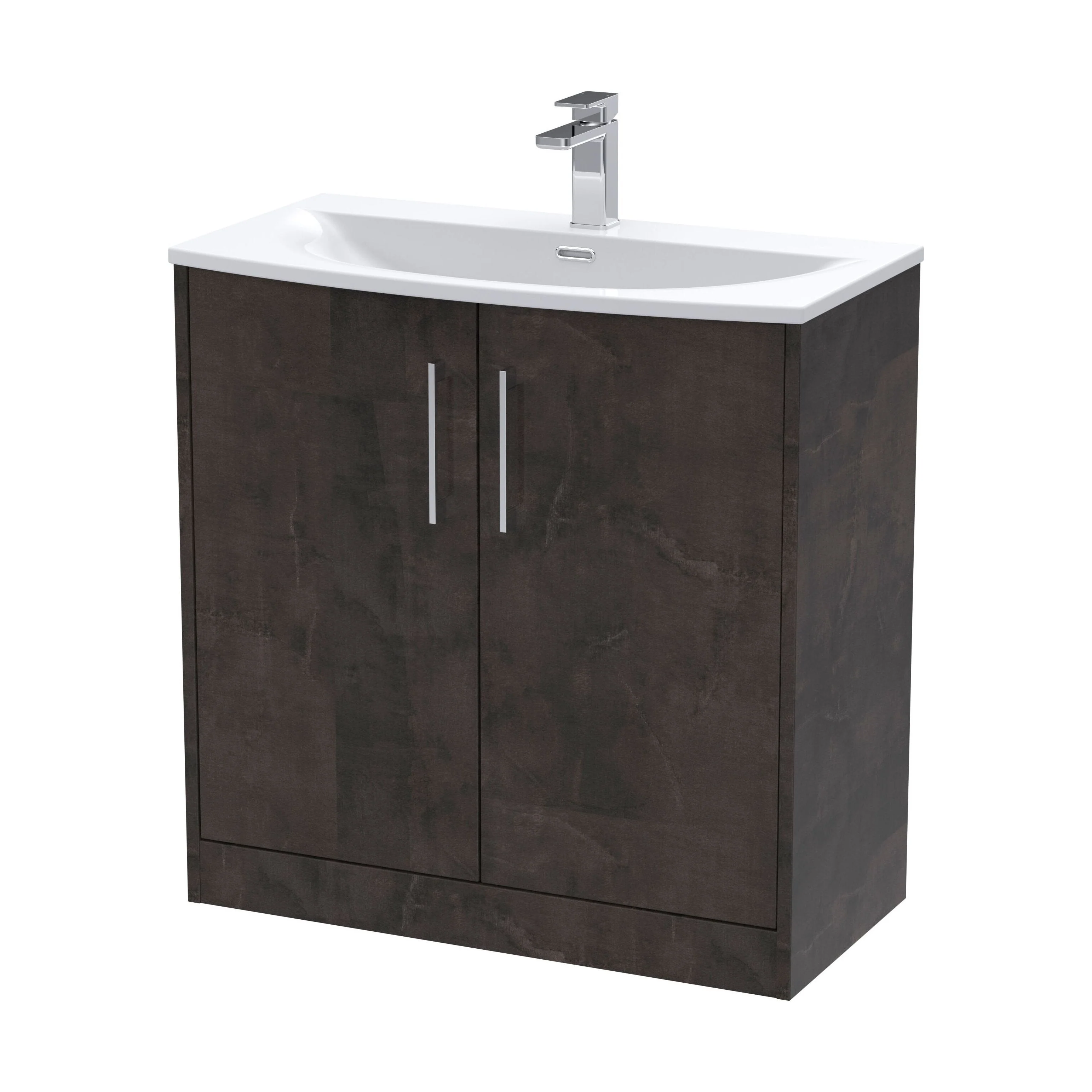 Winshill Contemporary 2 Door Floor Standing Vanity Unit with Curved Basin, Metallic Slate, 800mm