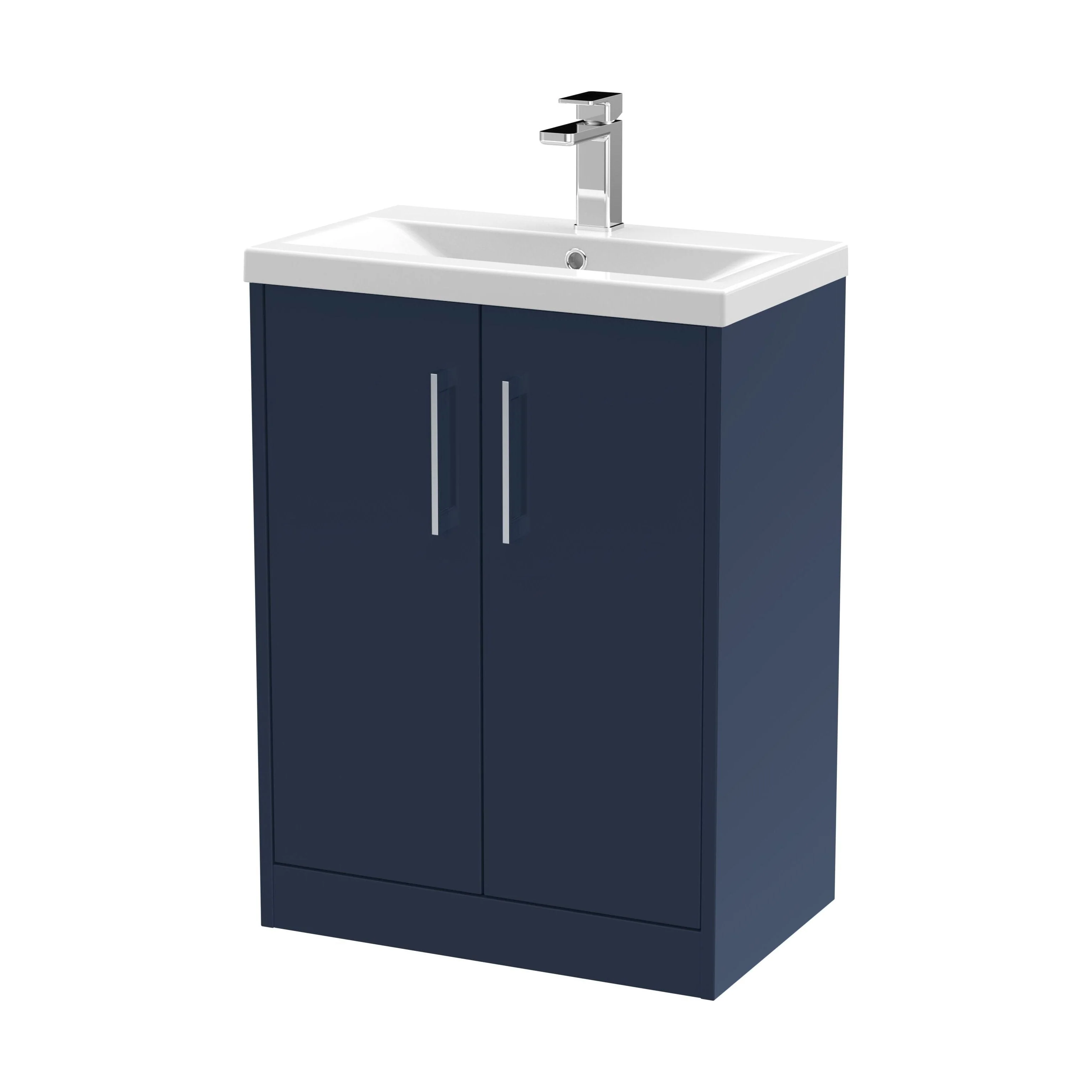 Winshill Contemporary 2 Door Floor Standing Vanity Unit with Mid-Edge Basin, Dark Blue, 600mm
