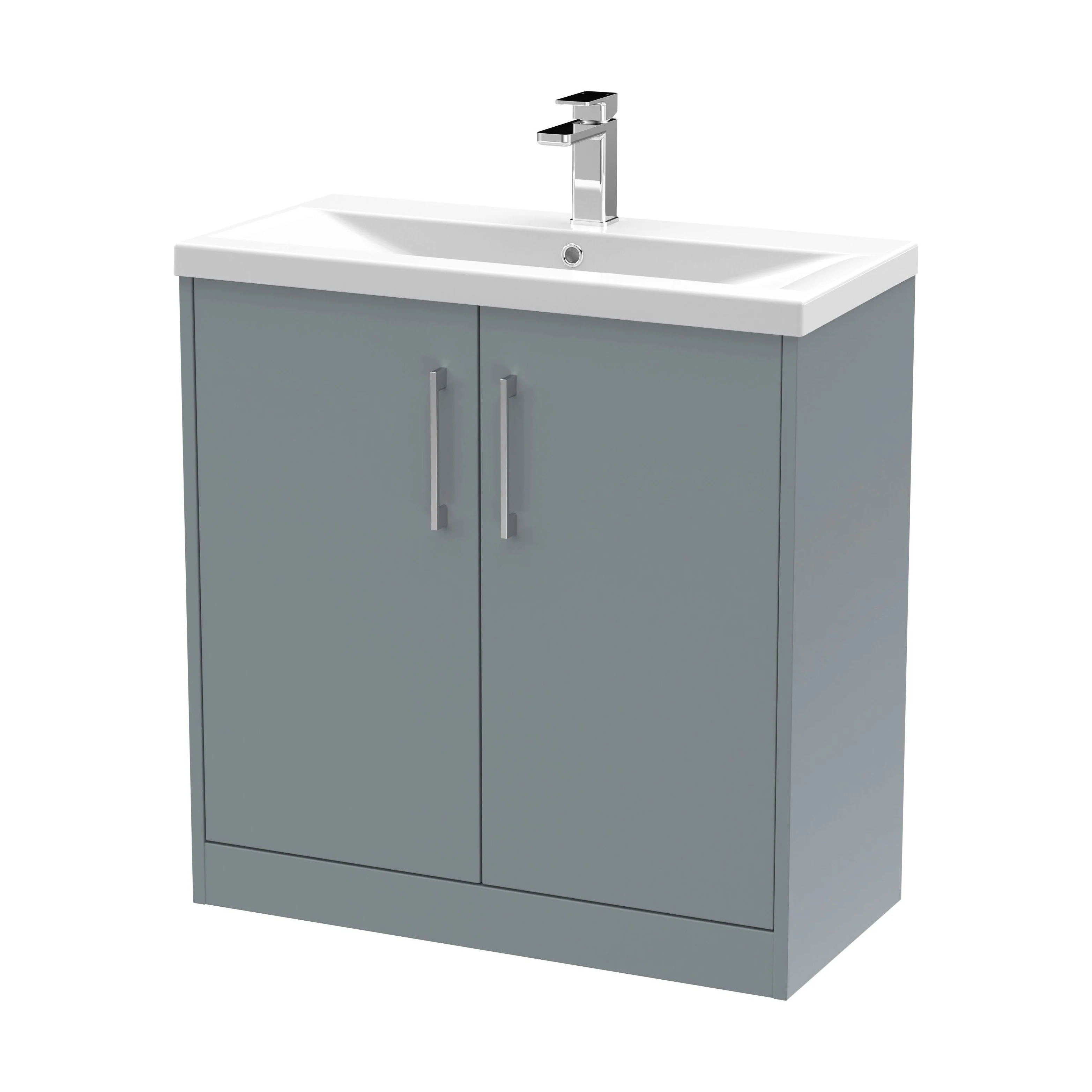 Winshill Contemporary 2 Door Floor Standing Vanity Unit with Mid-Edge Basin, Grey, 800mm