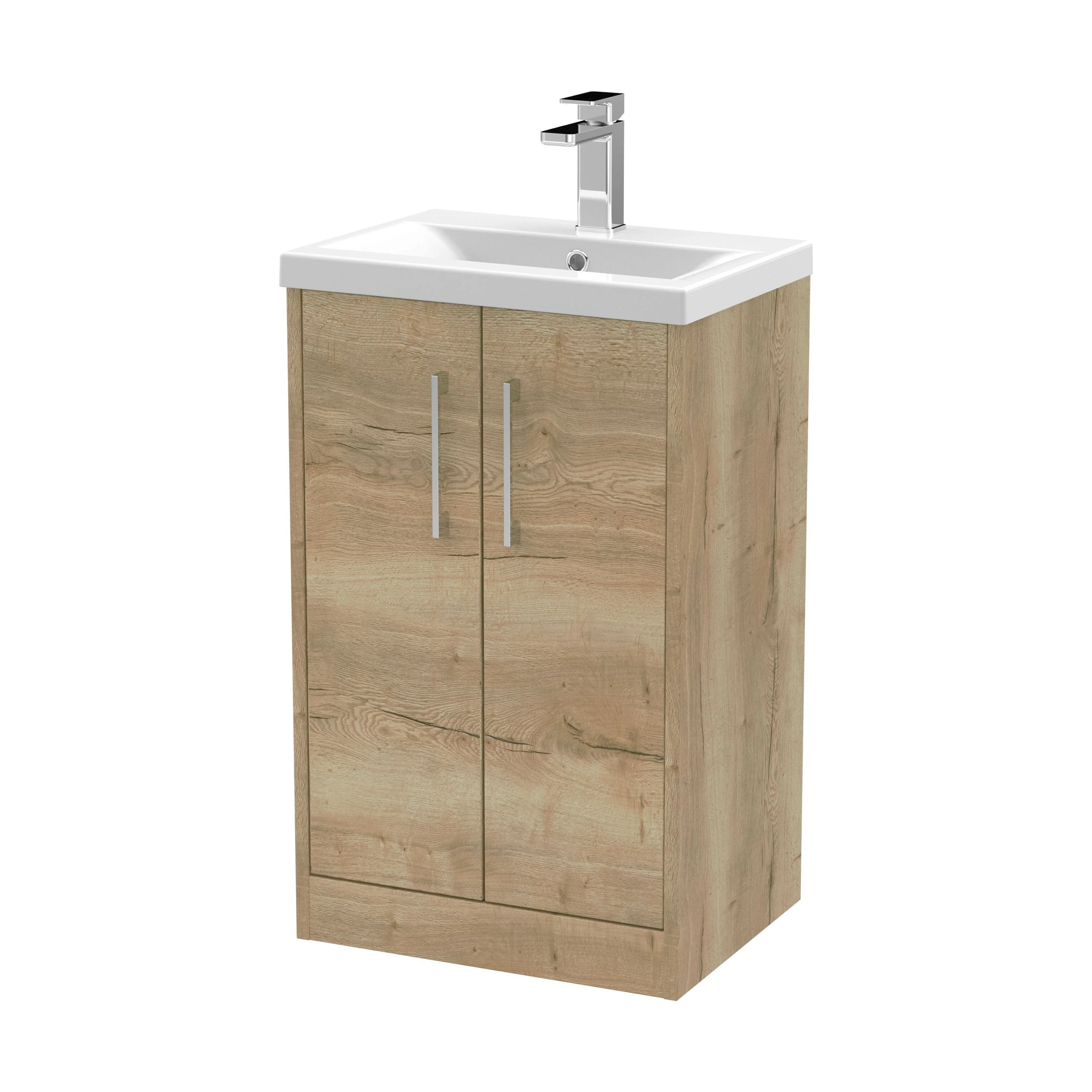 Winshill Contemporary 2 Door Floor Standing Vanity Unit with Mid-Edge Basin, Light Oak, 500mm