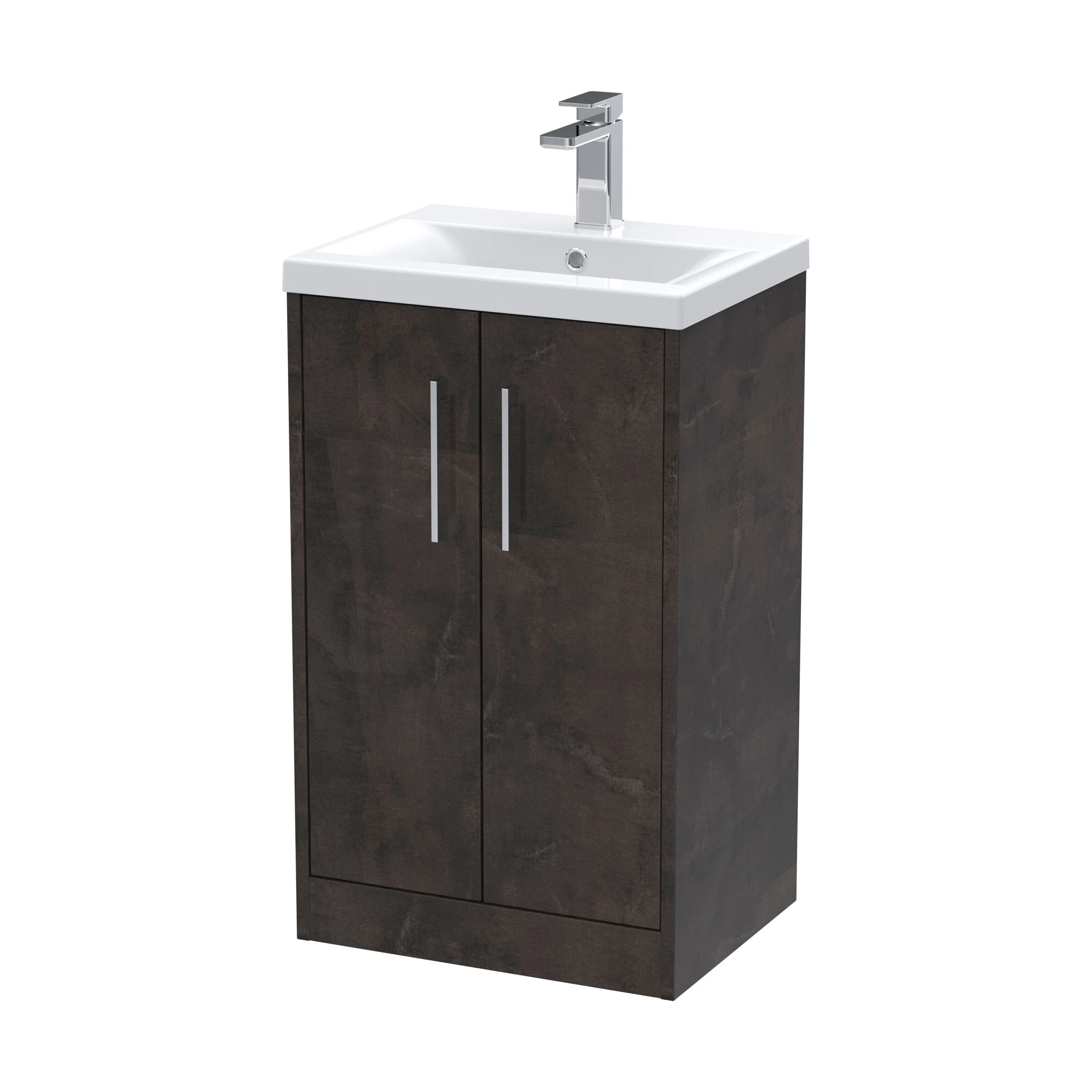 Winshill Contemporary 2 Door Floor Standing Vanity Unit with Mid-Edge Basin, Metallic Slate, 500mm