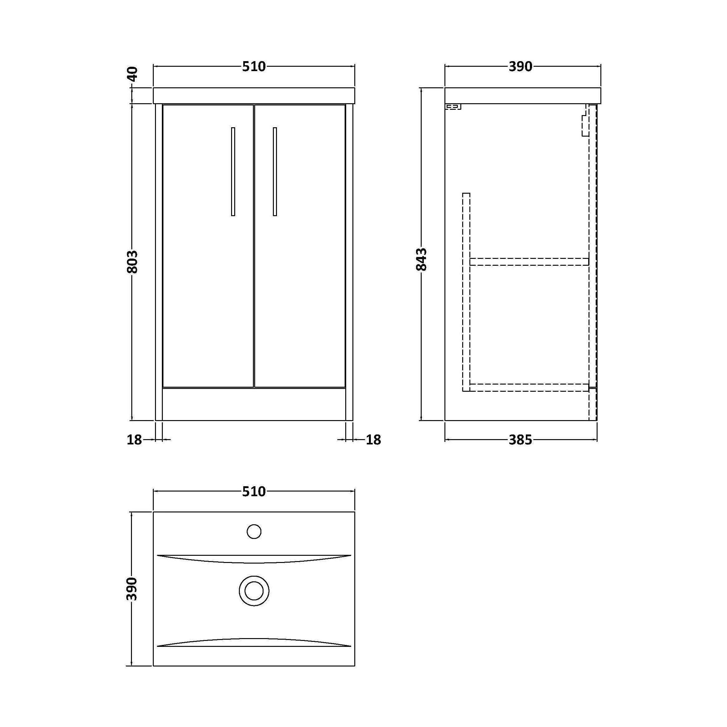 Winshill Contemporary 2 Door Floor Standing Vanity Unit with Mid-Edge Basin, Metallic Slate, 500mm - Image 2