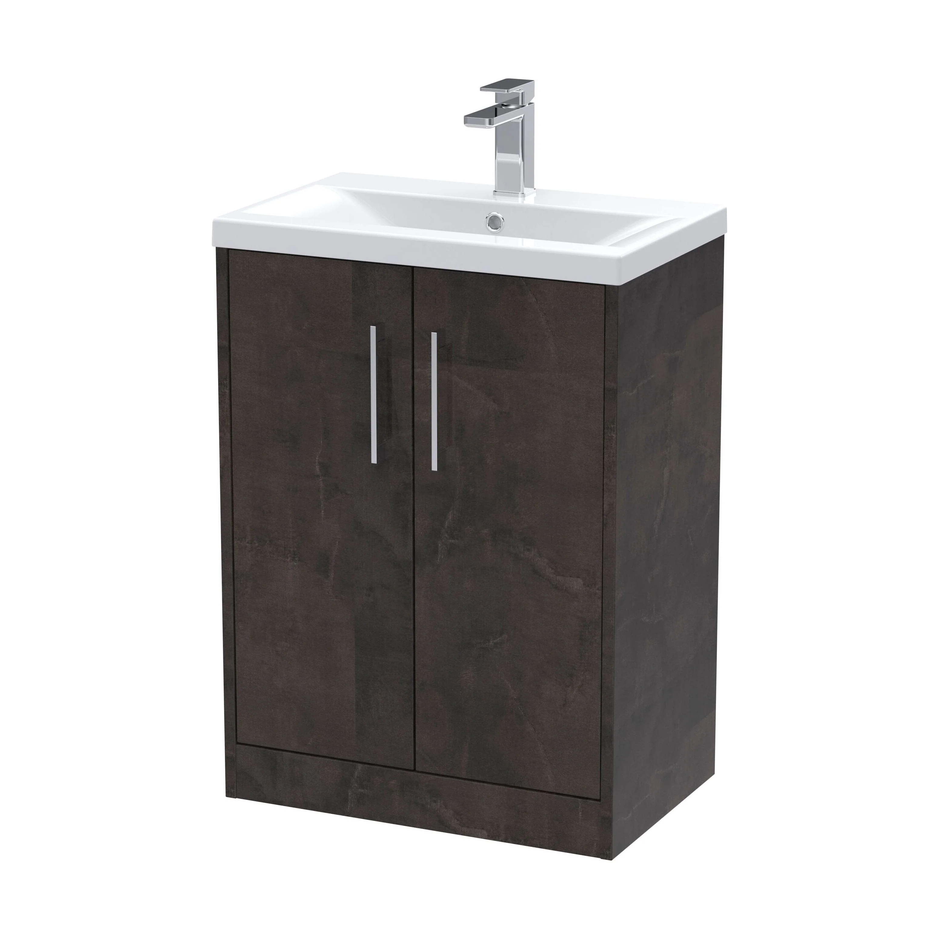 Winshill Contemporary 2 Door Floor Standing Vanity Unit with Mid-Edge Basin, Metallic Slate, 600mm