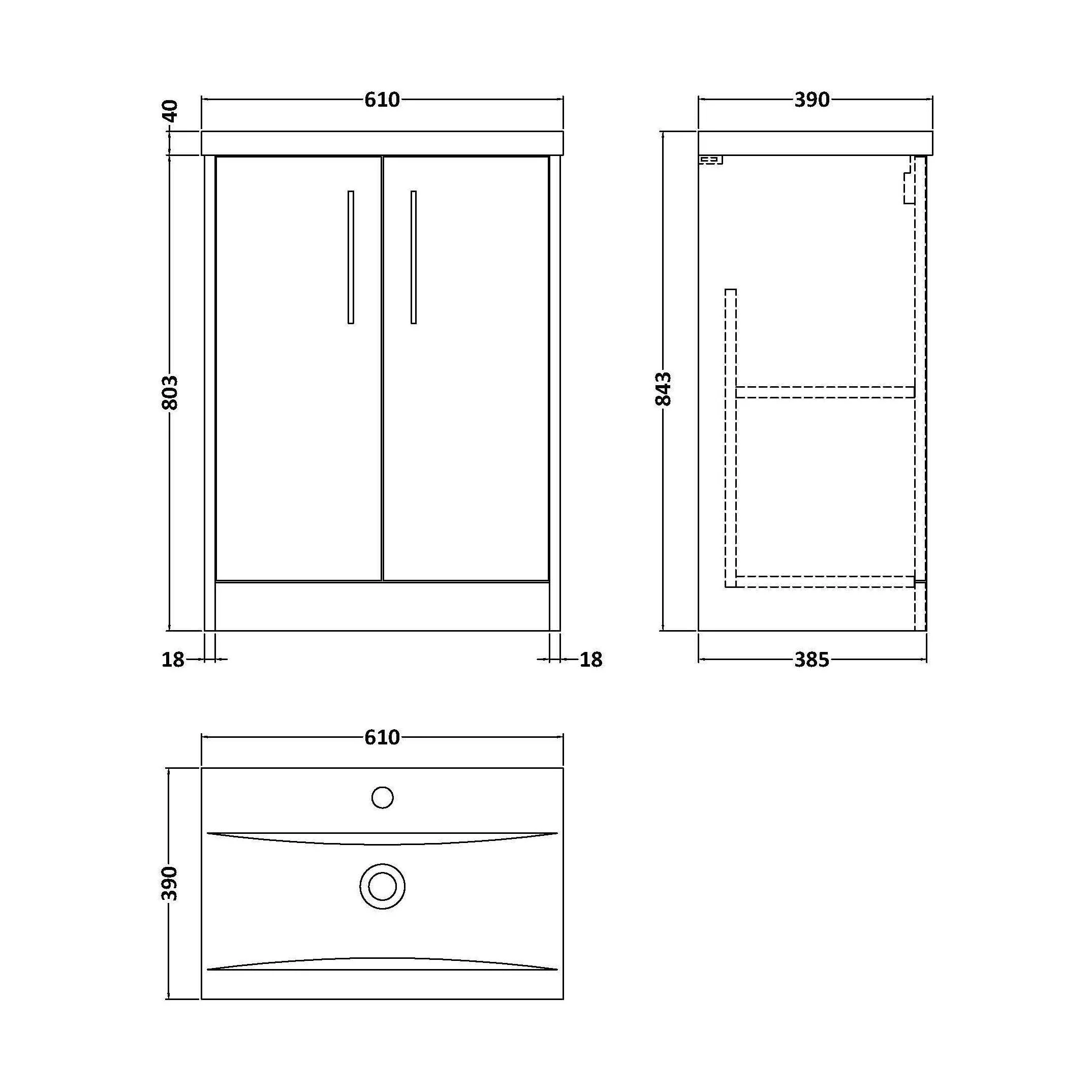 Winshill Contemporary 2 Door Floor Standing Vanity Unit with Mid-Edge Basin, Metallic Slate, 600mm - Image 2