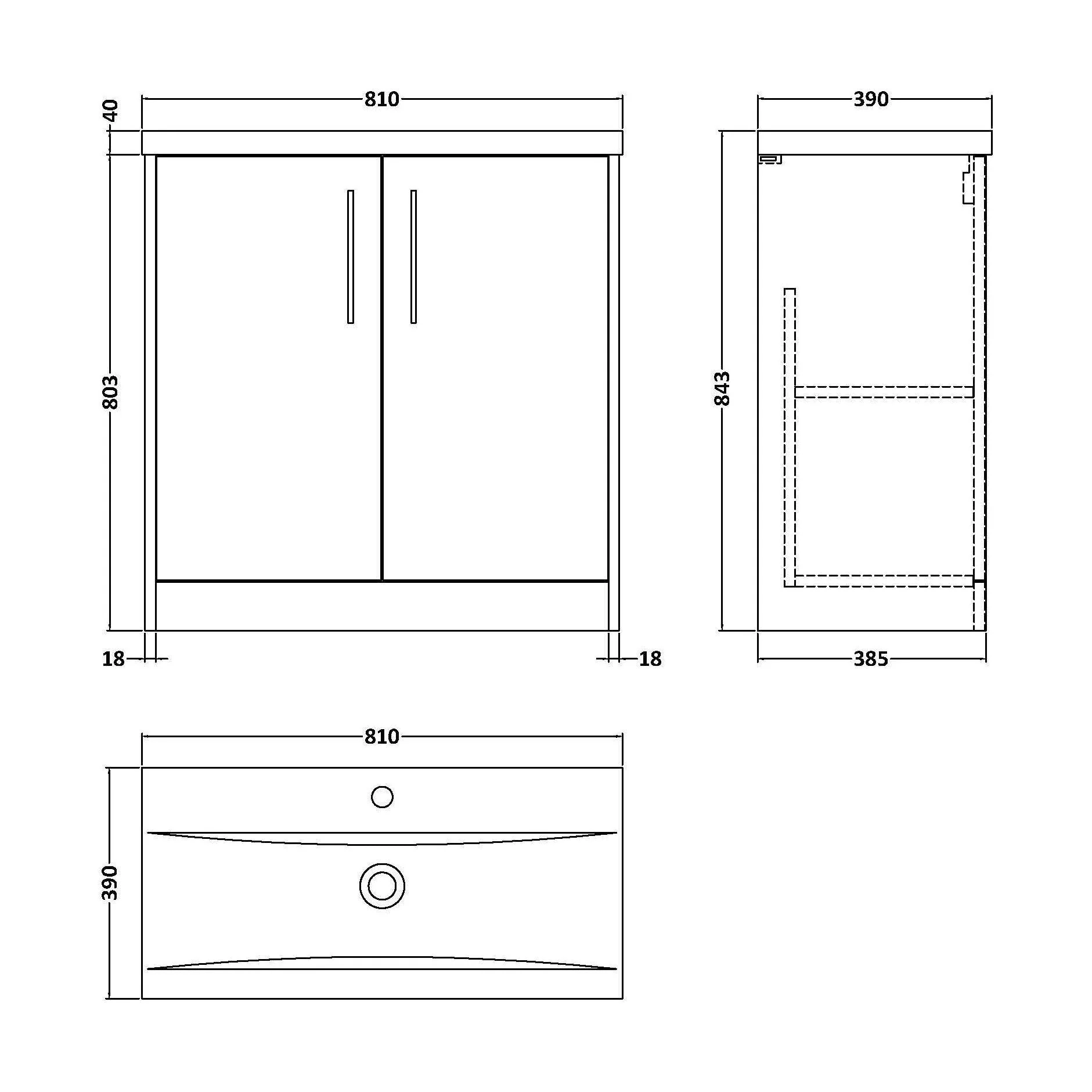 Winshill Contemporary 2 Door Floor Standing Vanity Unit with Mid-Edge Basin, Woodgrain Dark Grey, 800mm - Image 2