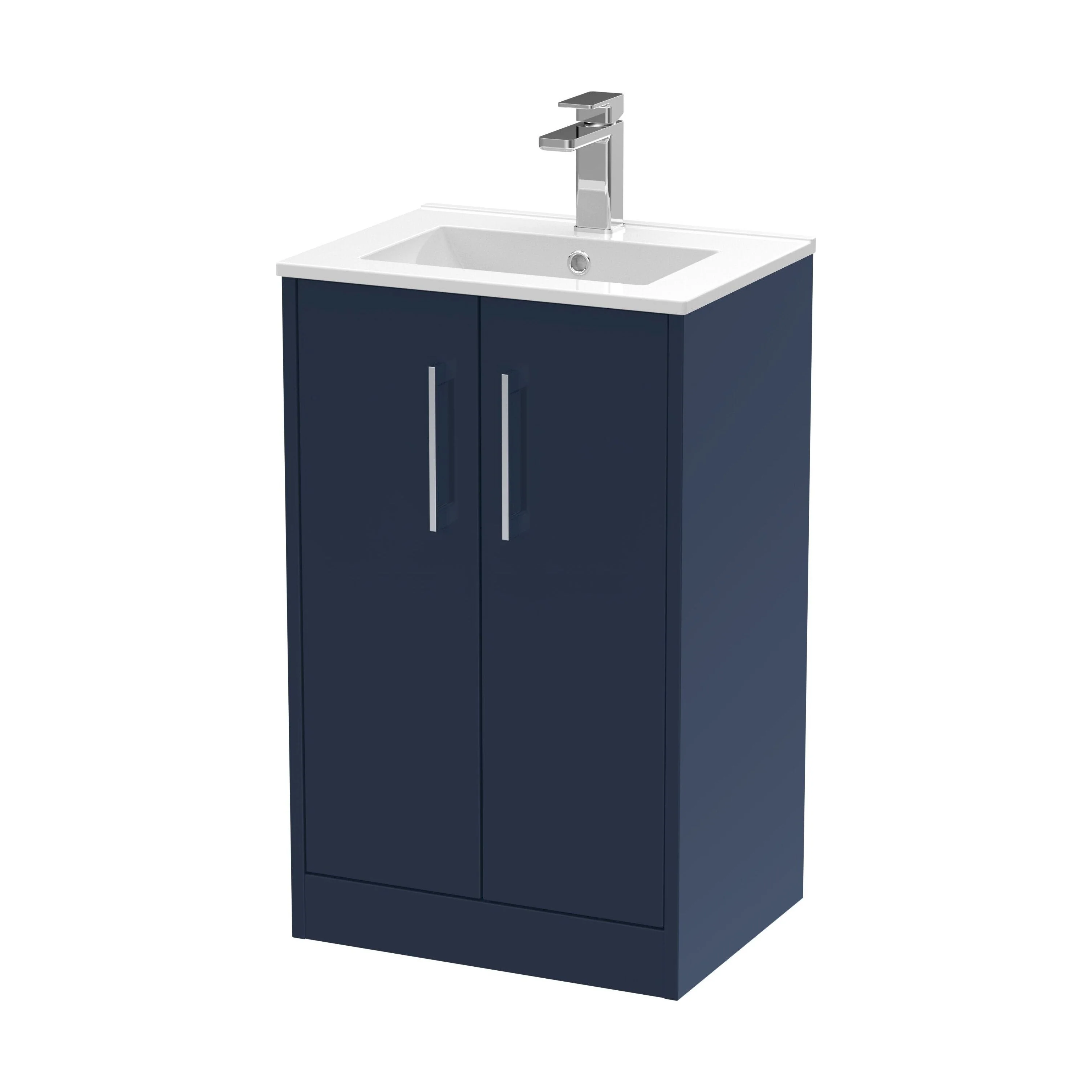 Winshill Contemporary 2 Door Floor Standing Vanity Unit with Minimalist Basin, Dark Blue, 500mm