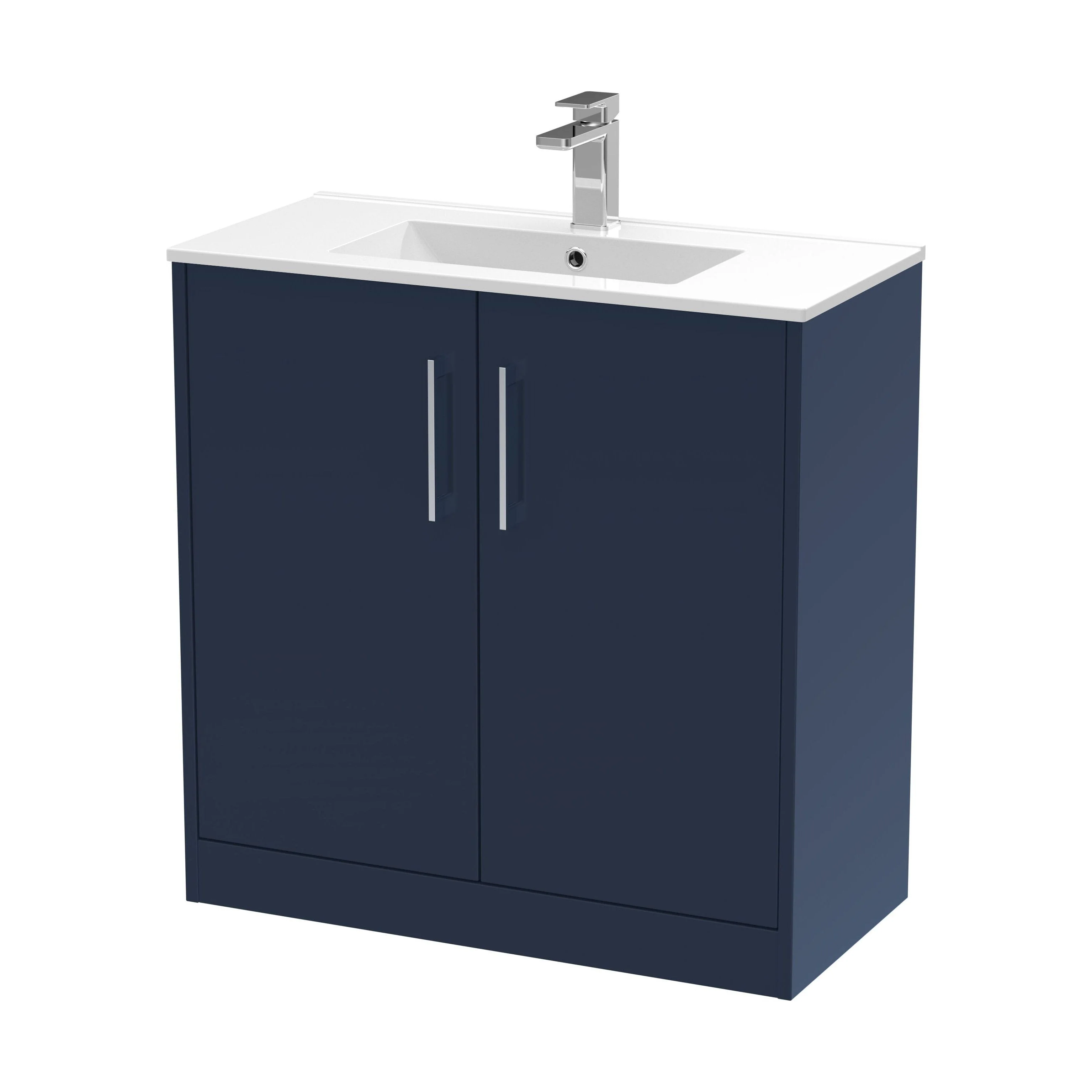 Winshill Contemporary 2 Door Floor Standing Vanity Unit with Minimalist Basin, Dark Blue, 800mm