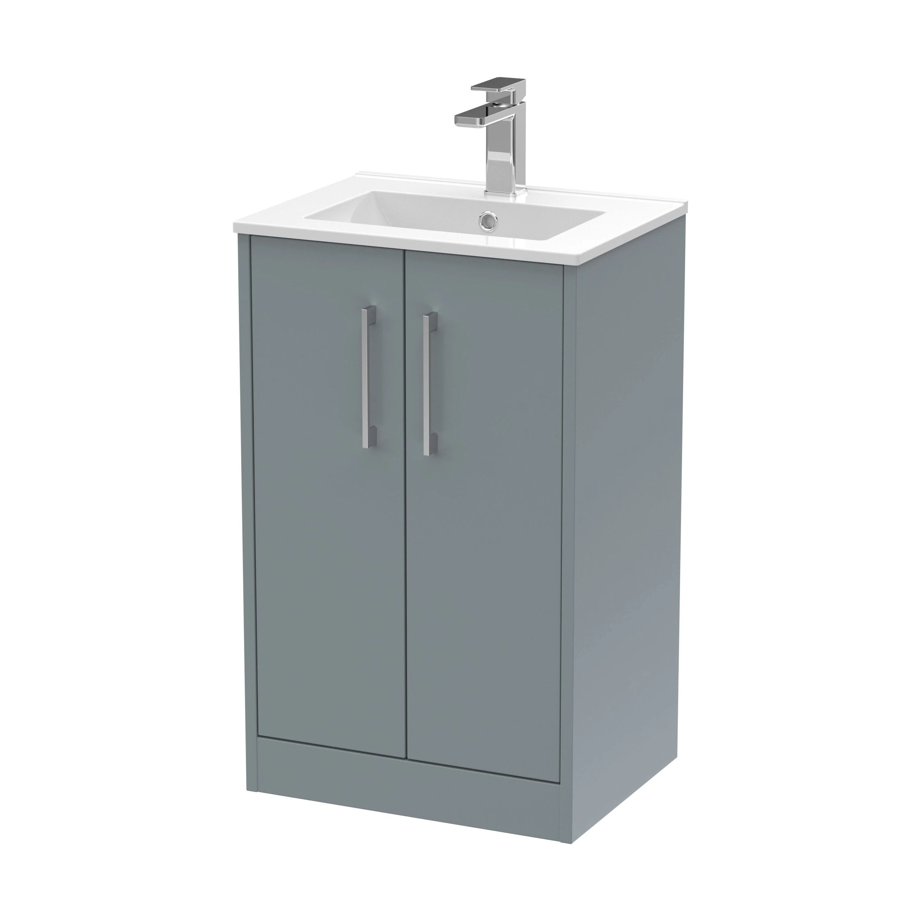 Winshill Contemporary 2 Door Floor Standing Vanity Unit with Minimalist Basin, Grey, 500mm