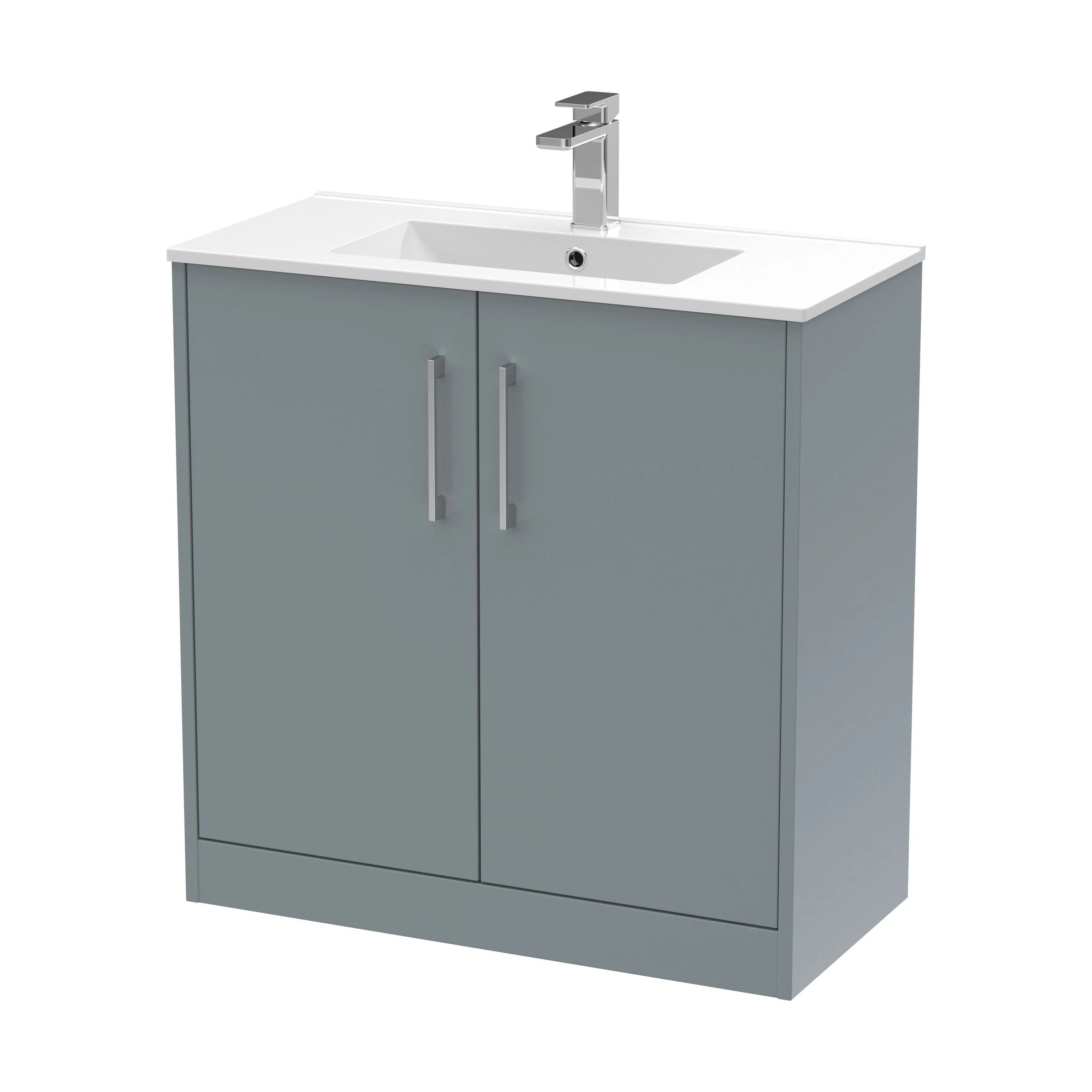 Winshill Contemporary 2 Door Floor Standing Vanity Unit with Minimalist Basin, Grey, 800mm