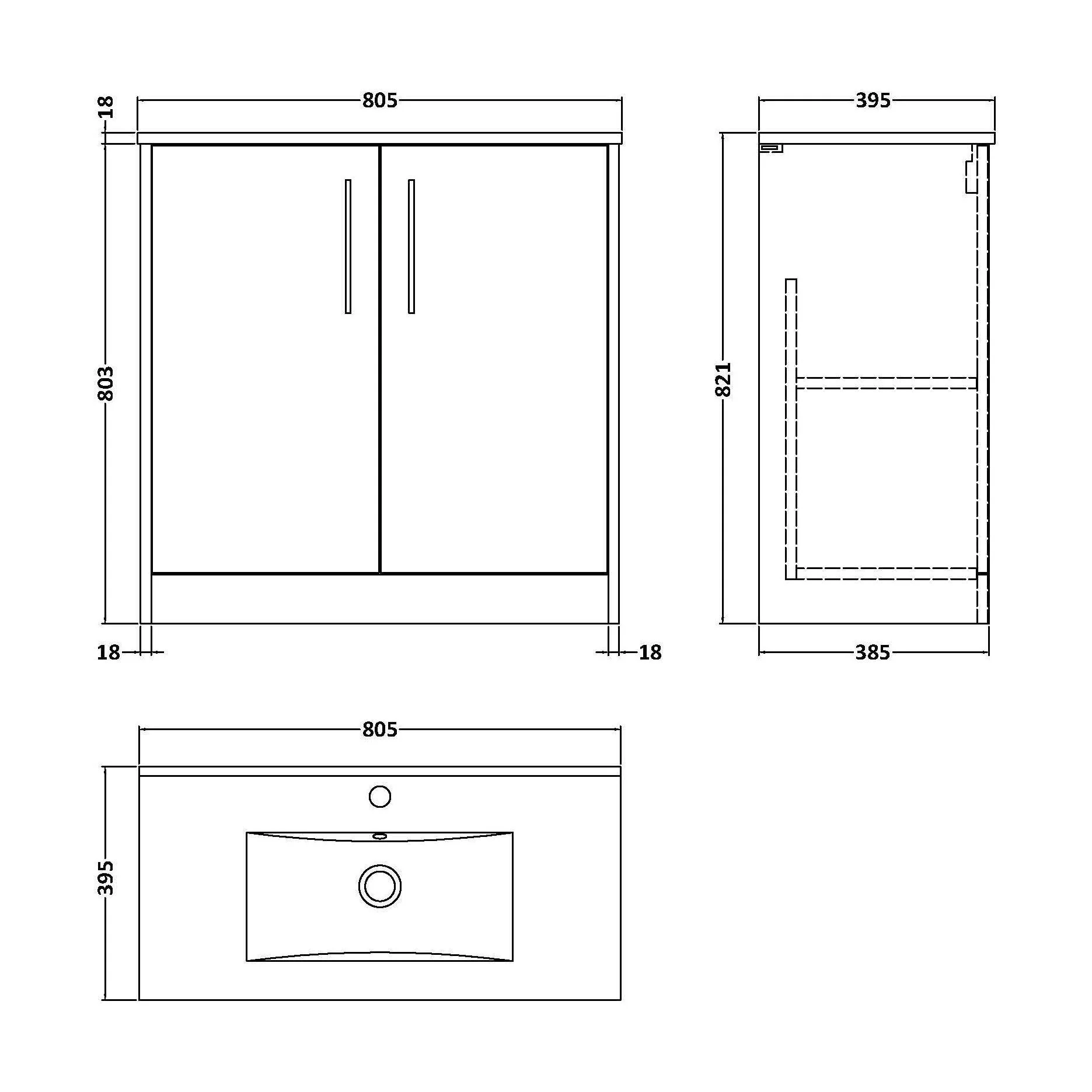 Winshill Contemporary 2 Door Floor Standing Vanity Unit with Minimalist Basin, Grey, 800mm - Image 2