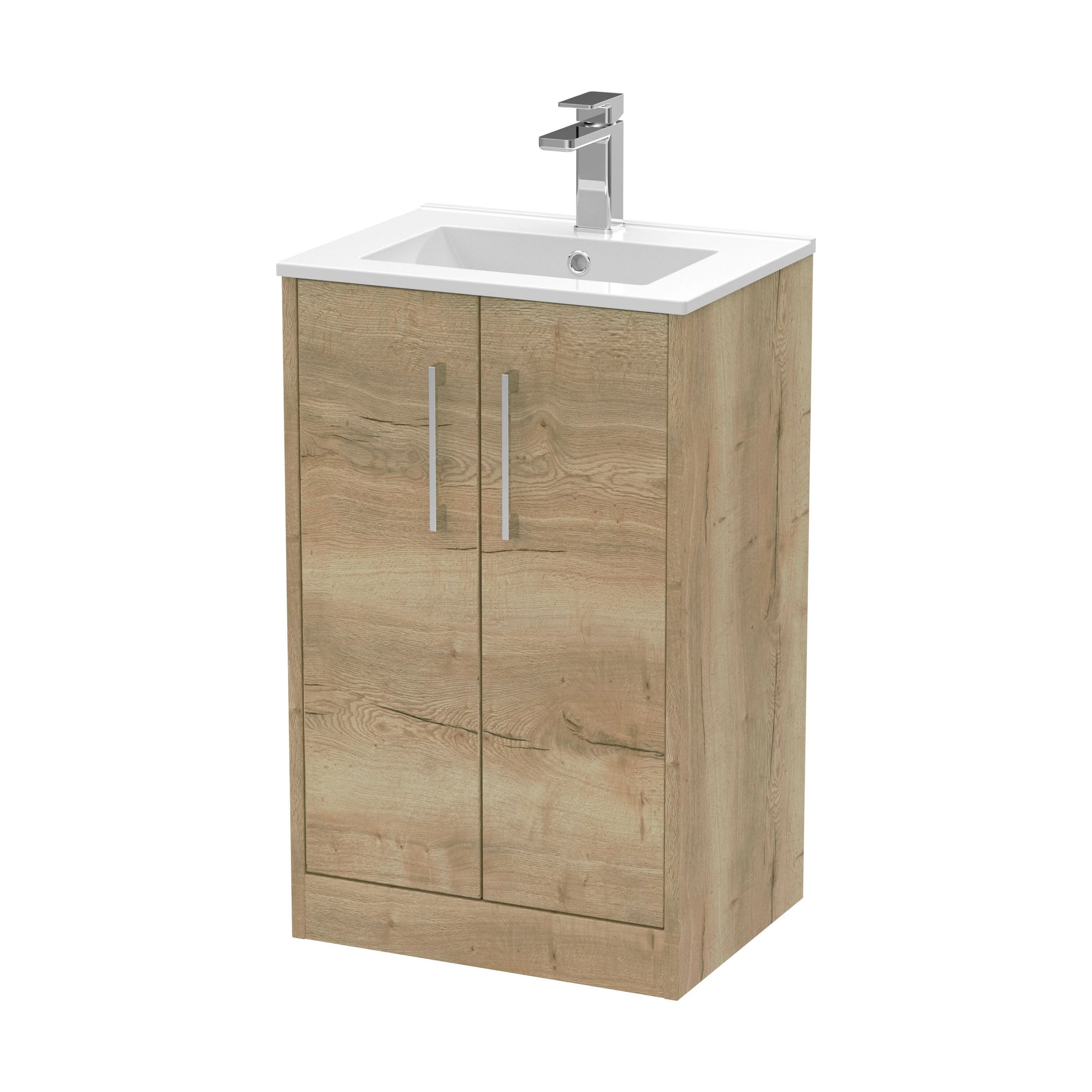 Winshill Contemporary 2 Door Floor Standing Vanity Unit with Minimalist Basin, Light Oak, 500mm
