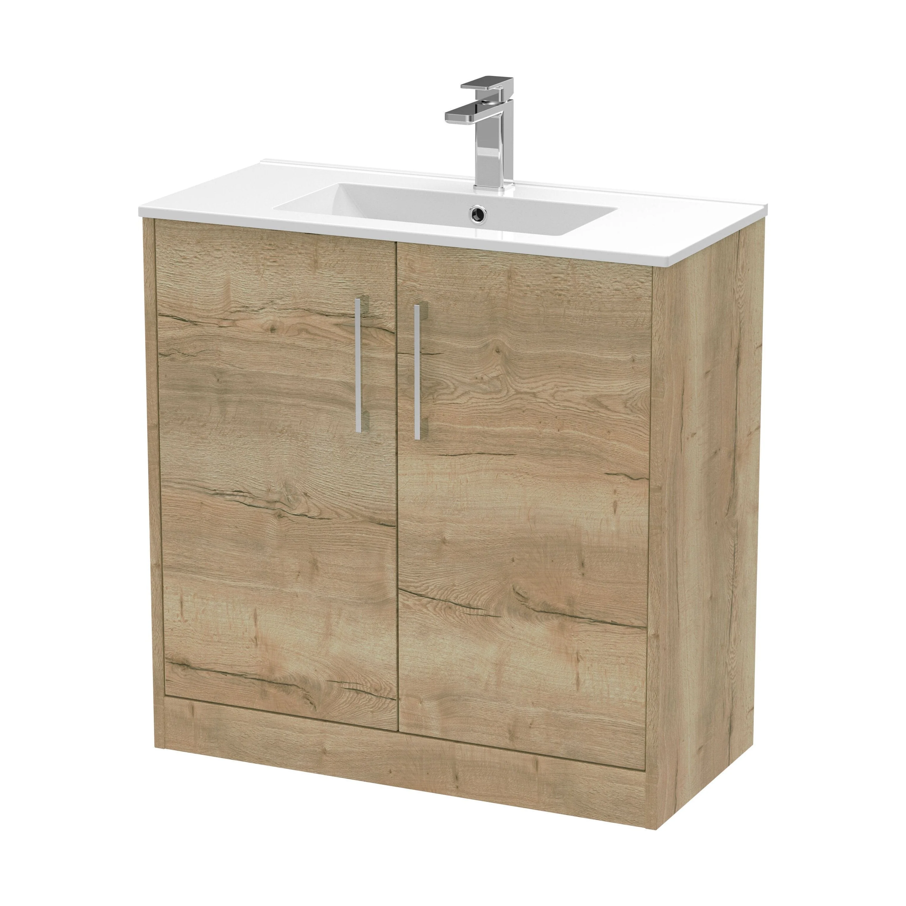 Winshill Contemporary 2 Door Floor Standing Vanity Unit with Minimalist Basin, Light Oak, 800mm