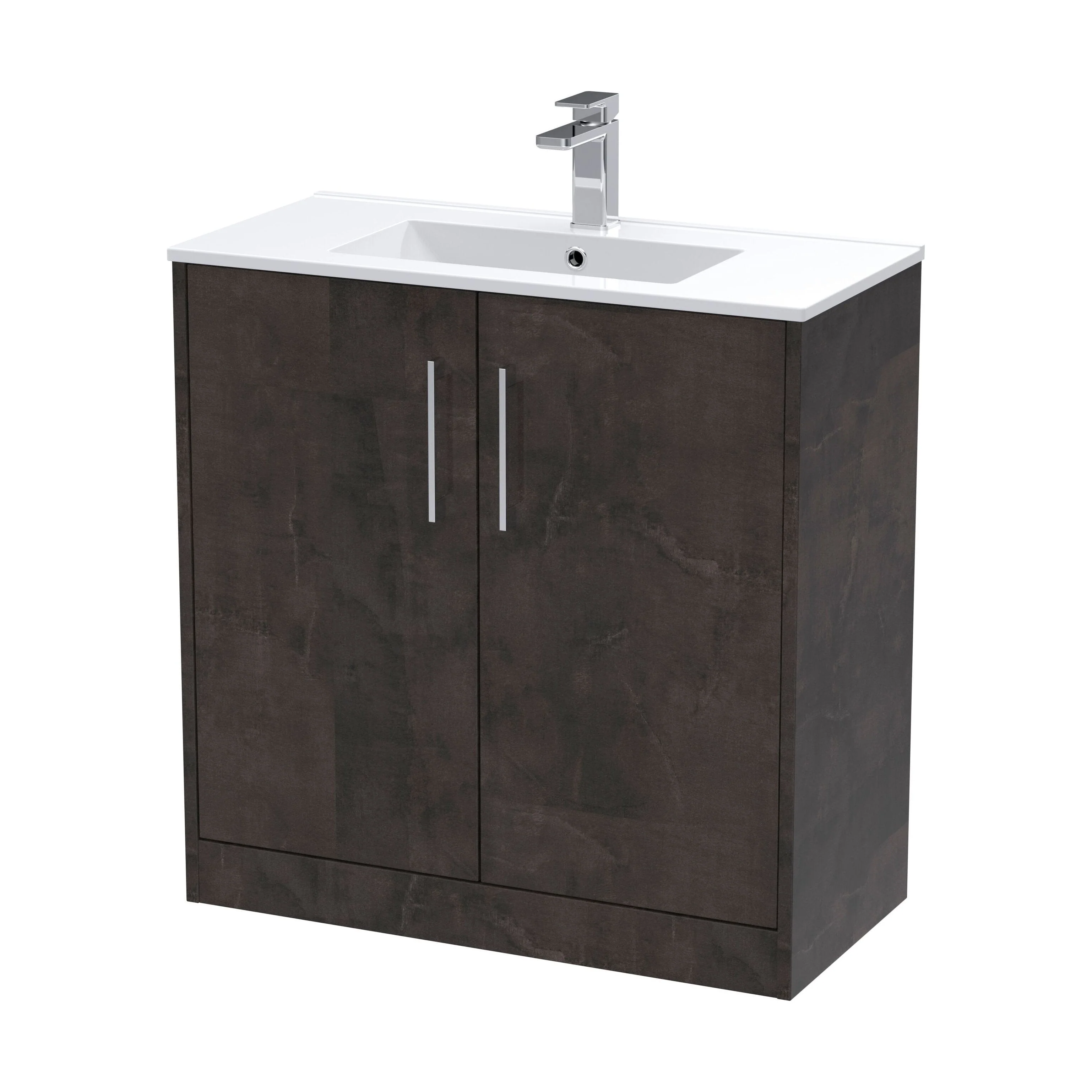 Winshill Contemporary 2 Door Floor Standing Vanity Unit with Minimalist Basin, Metallic Slate, 800mm