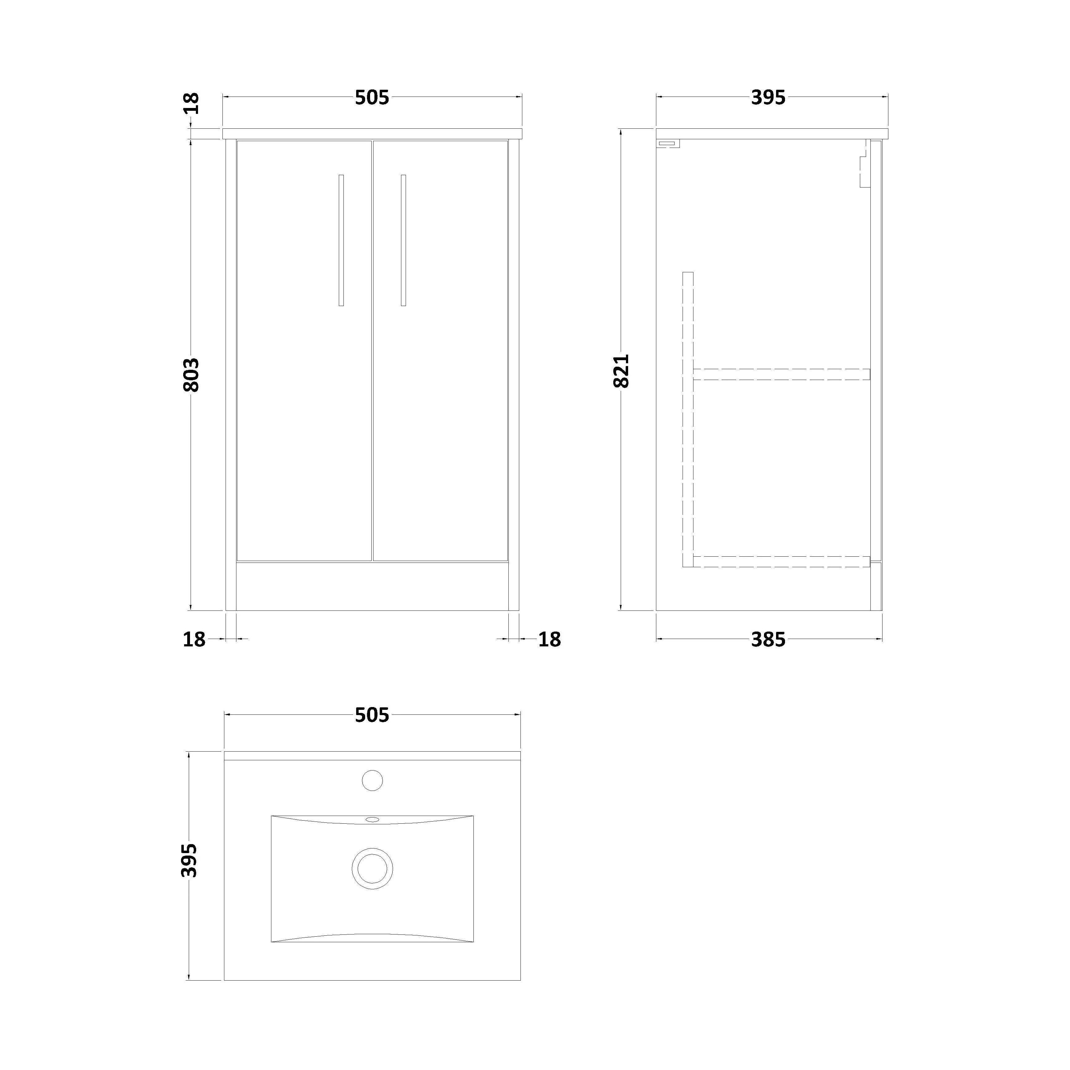 Winshill Contemporary 2 Door Floor Standing Vanity Unit with Minimalist Basin, Woodgrain Dark Grey, 500mm - Image 2