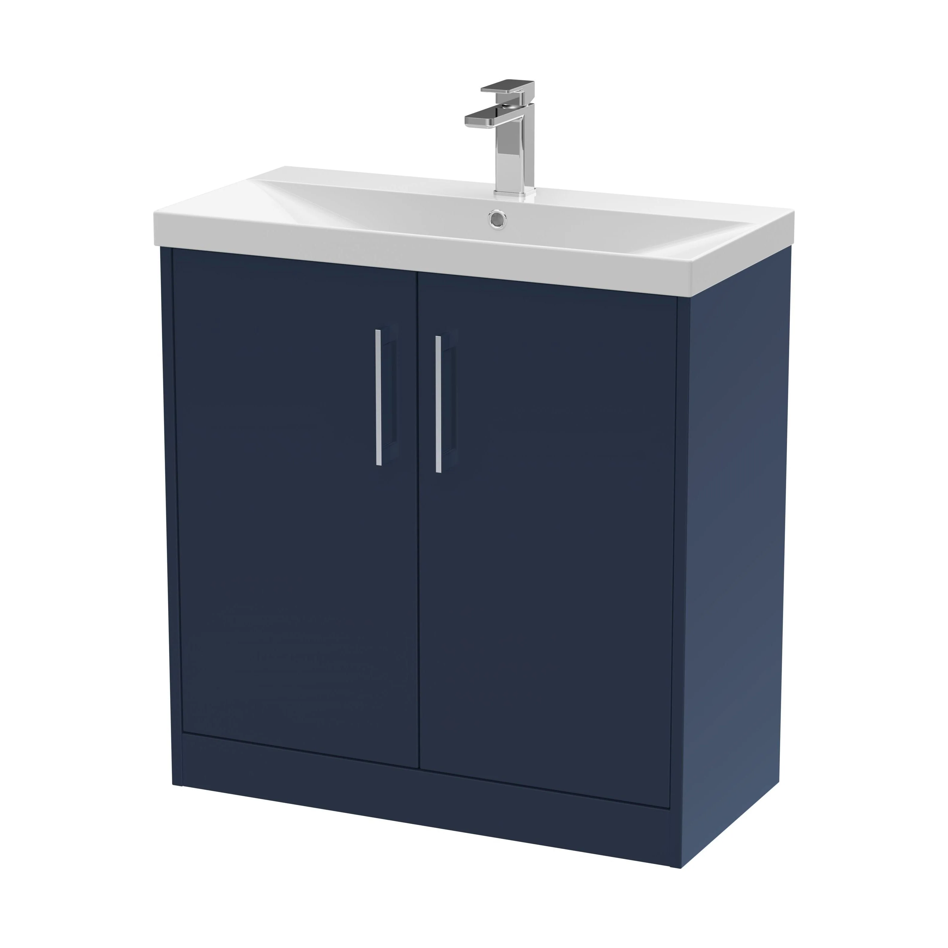 Winshill Contemporary 2 Door Floor Standing Vanity Unit with Thin Edge Basin, Dark Blue, 800mm