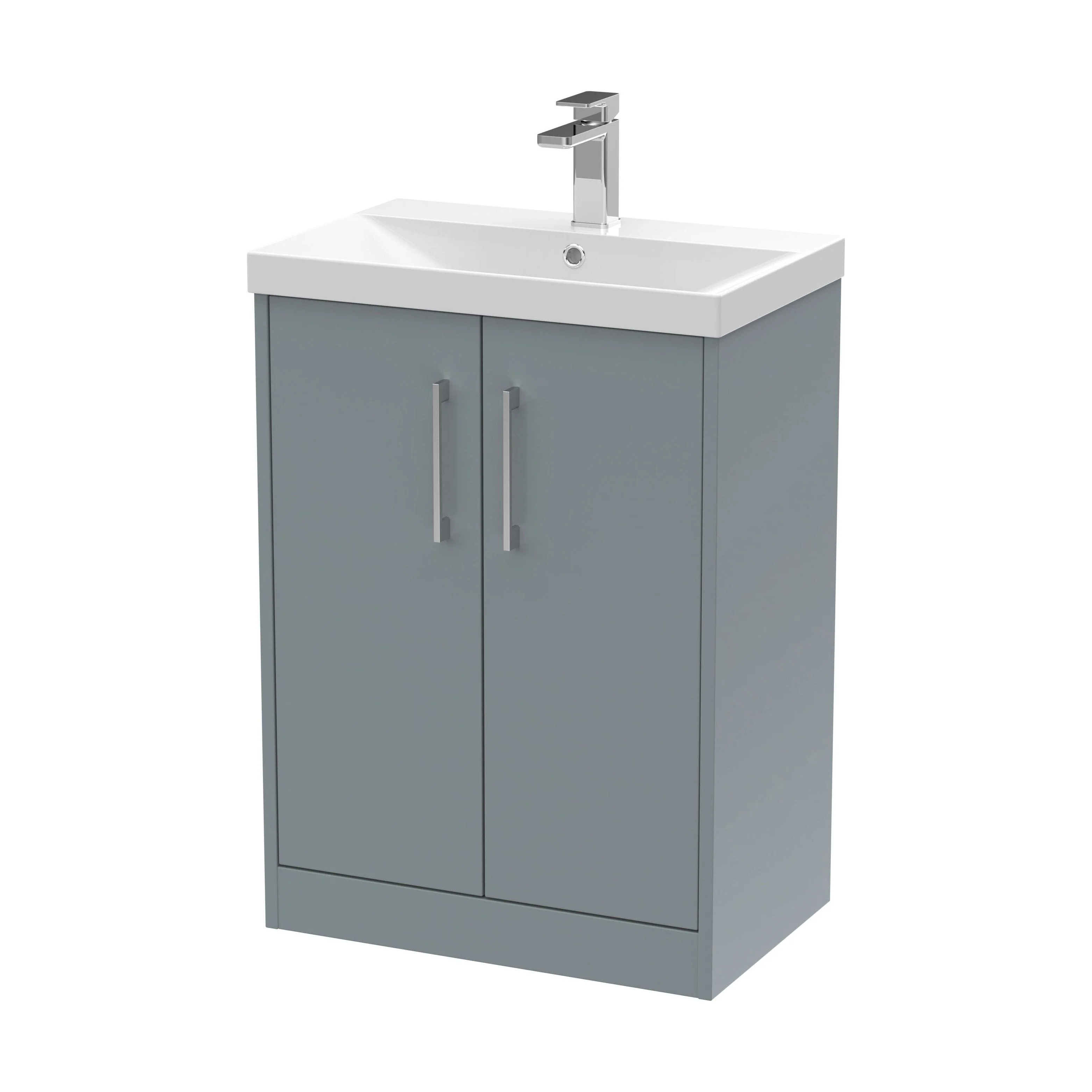 Winshill Contemporary 2 Door Floor Standing Vanity Unit with Thin Edge Basin, Grey, 600mm