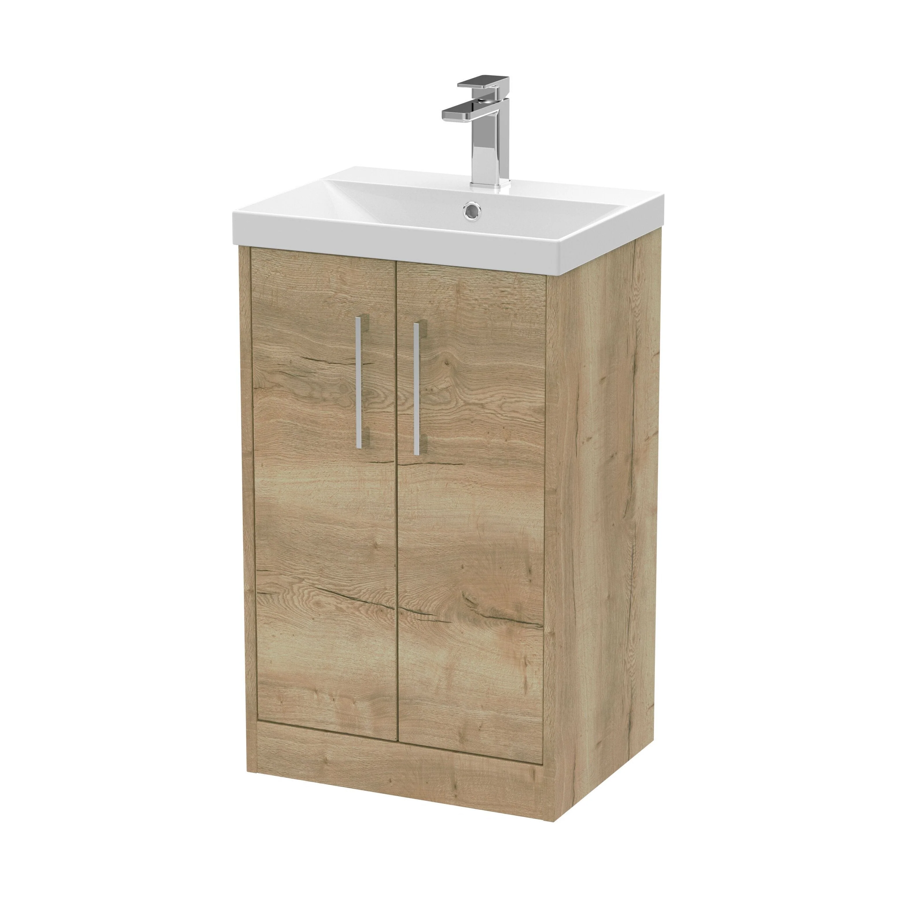 Winshill Contemporary 2 Door Floor Standing Vanity Unit with Thin Edge Basin, Light Oak, 500mm