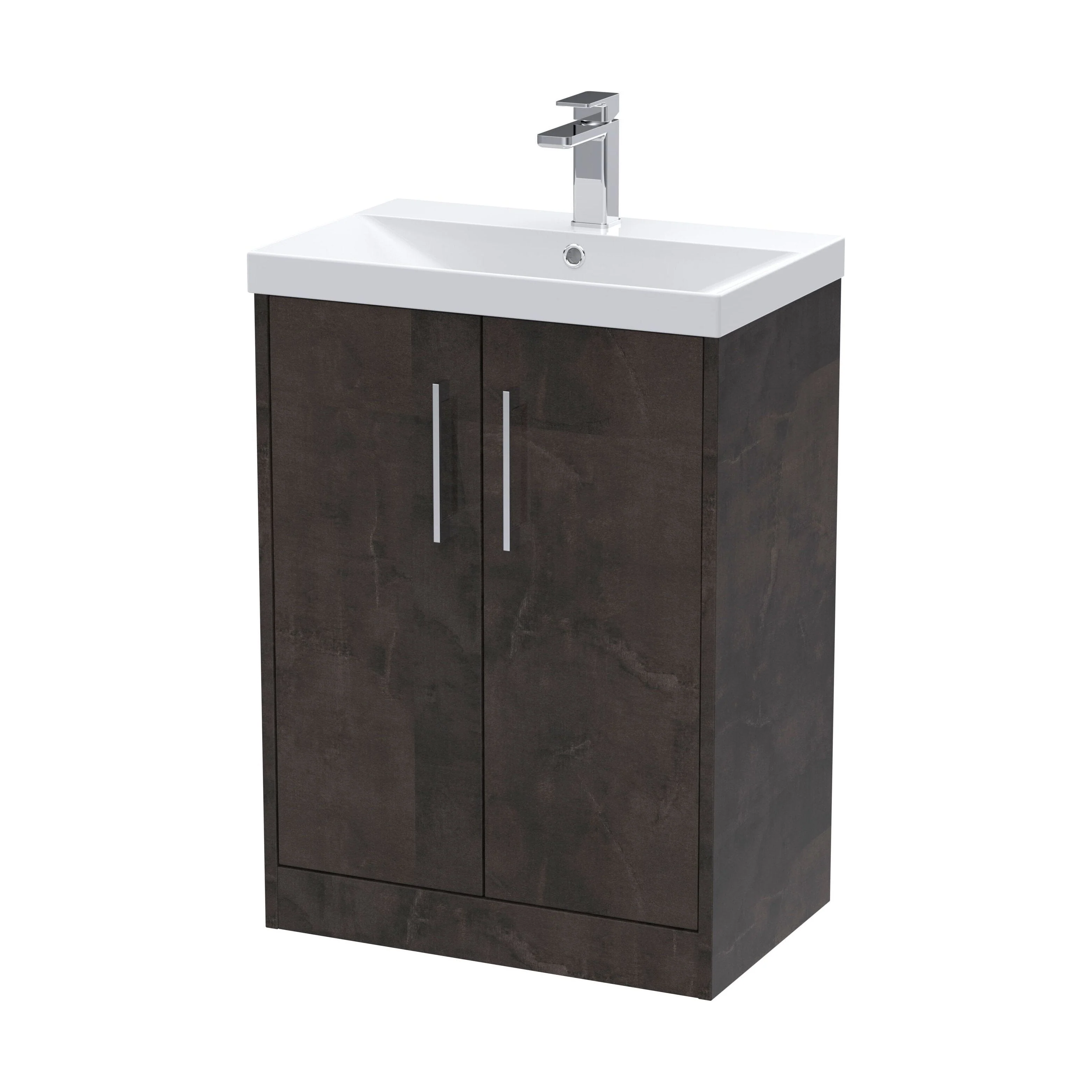 Winshill Contemporary 2 Door Floor Standing Vanity Unit with Thin Edge Basin, Metallic Slate, 600mm