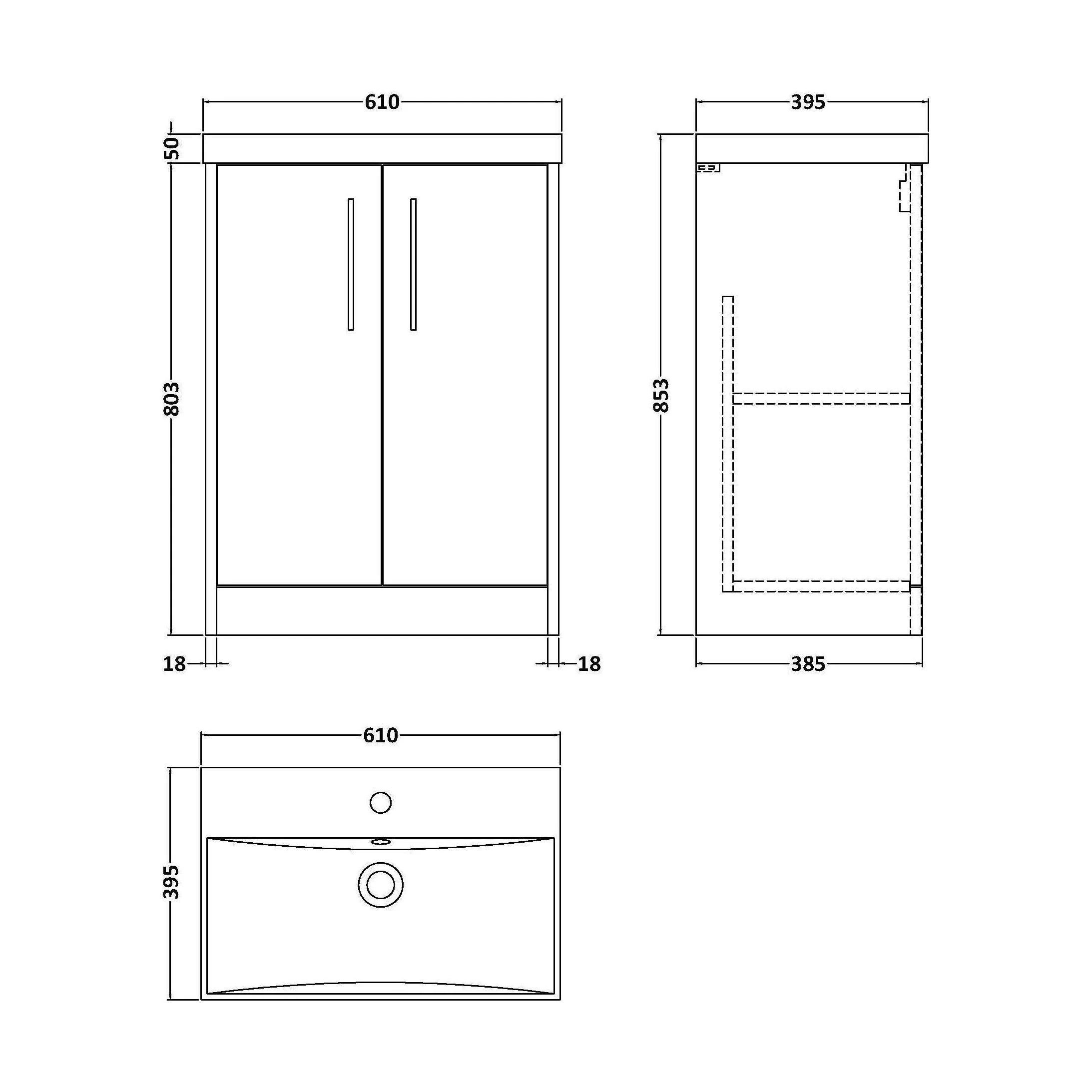 Winshill Contemporary 2 Door Floor Standing Vanity Unit with Thin Edge Basin, Metallic Slate, 600mm - Image 2