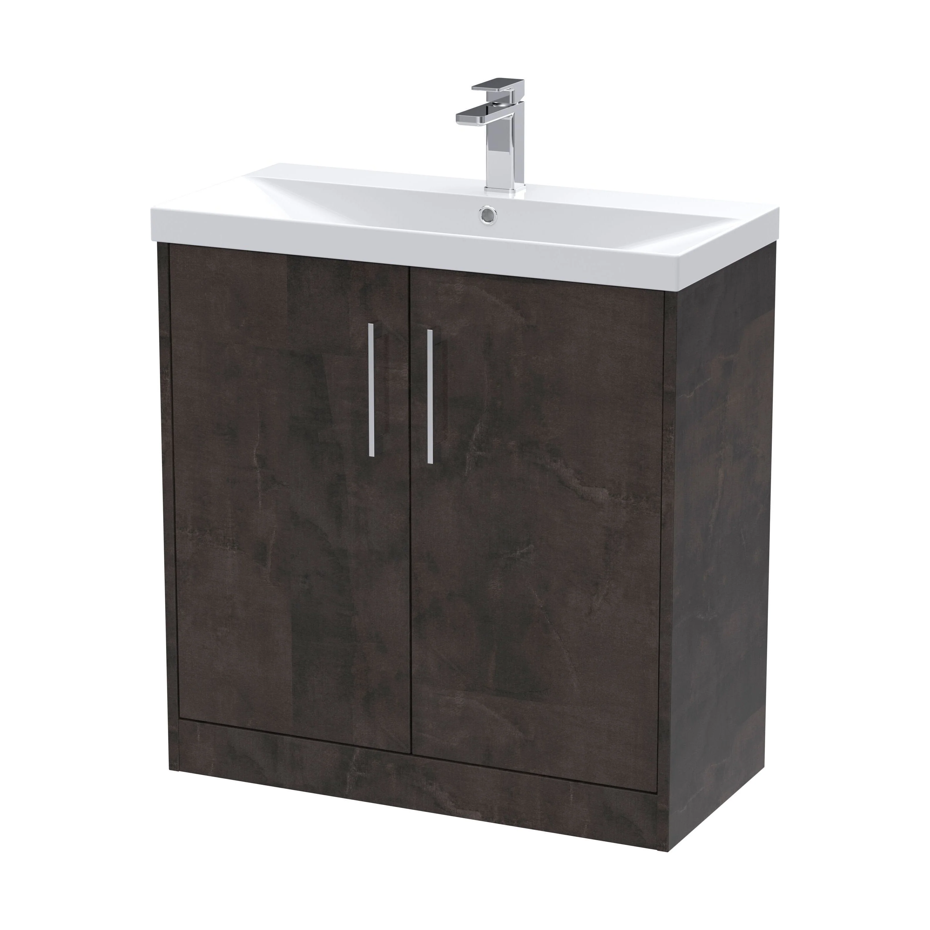 Winshill Contemporary 2 Door Floor Standing Vanity Unit with Thin Edge Basin, Metallic Slate, 800mm