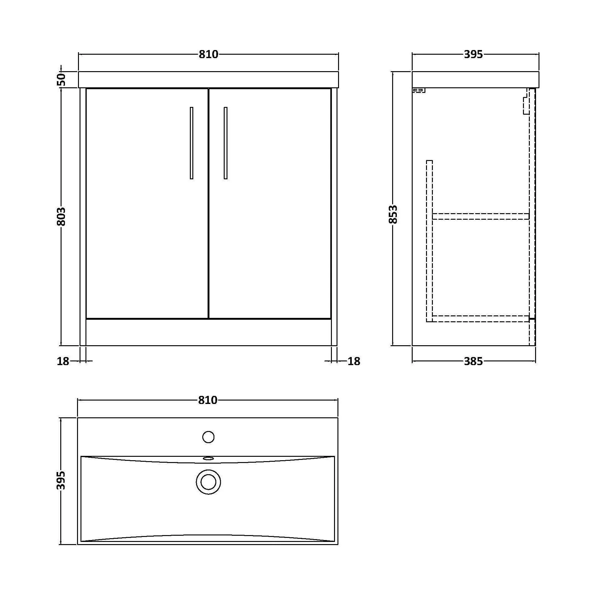 Winshill Contemporary 2 Door Floor Standing Vanity Unit with Thin Edge Basin, Metallic Slate, 800mm - Image 2