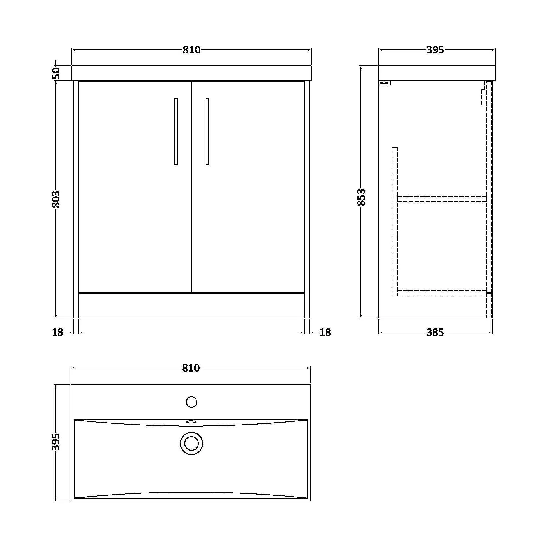 Winshill Contemporary 2 Door Floor Standing Vanity Unit with Thin Edge Basin, Woodgrain Dark Grey, 800mm - Image 2